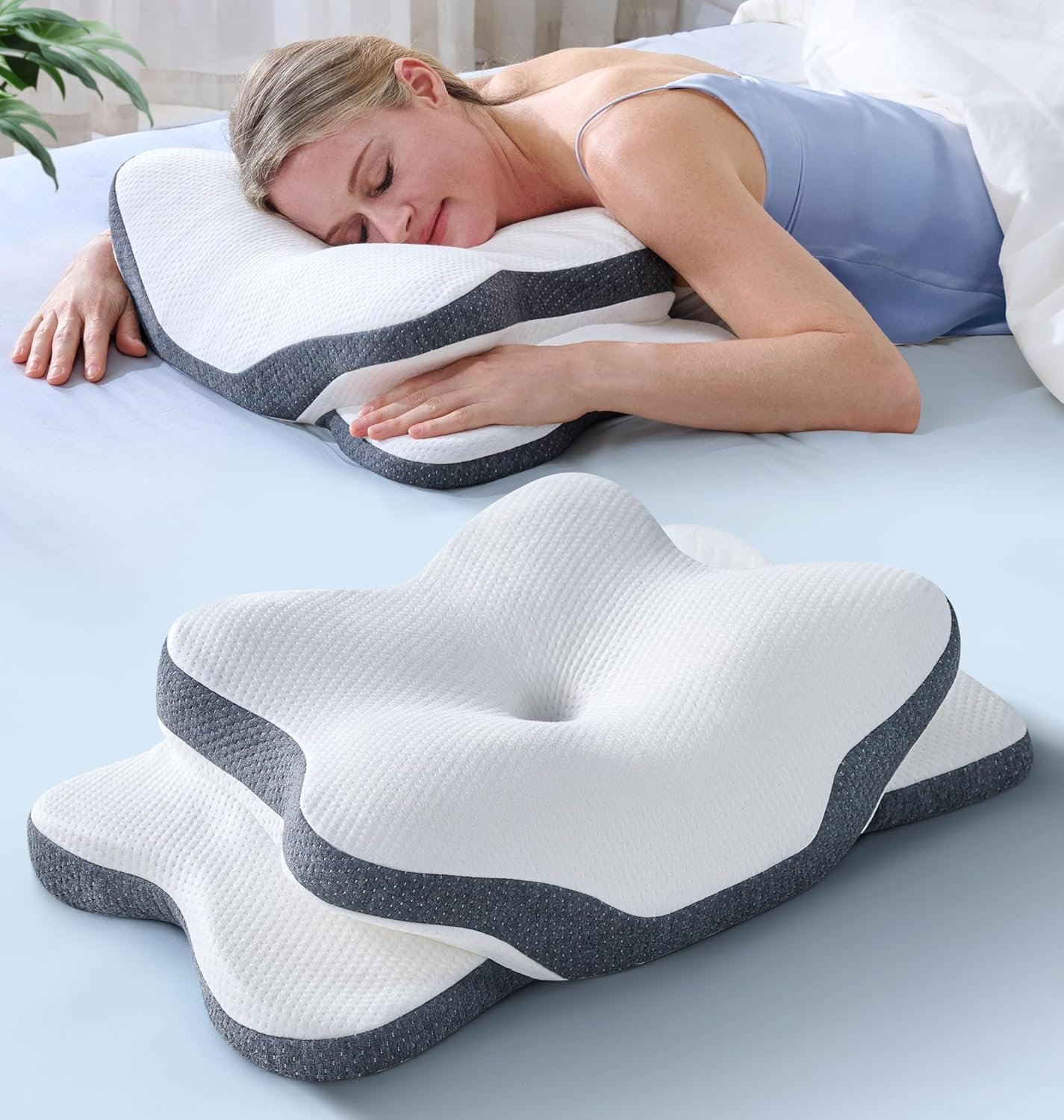 5X Pain Relief Cervical Neck Pillow for Neck Support, Ergonomic Cooling Side Sleeper Pillow for Sleeping, Odorless Contour