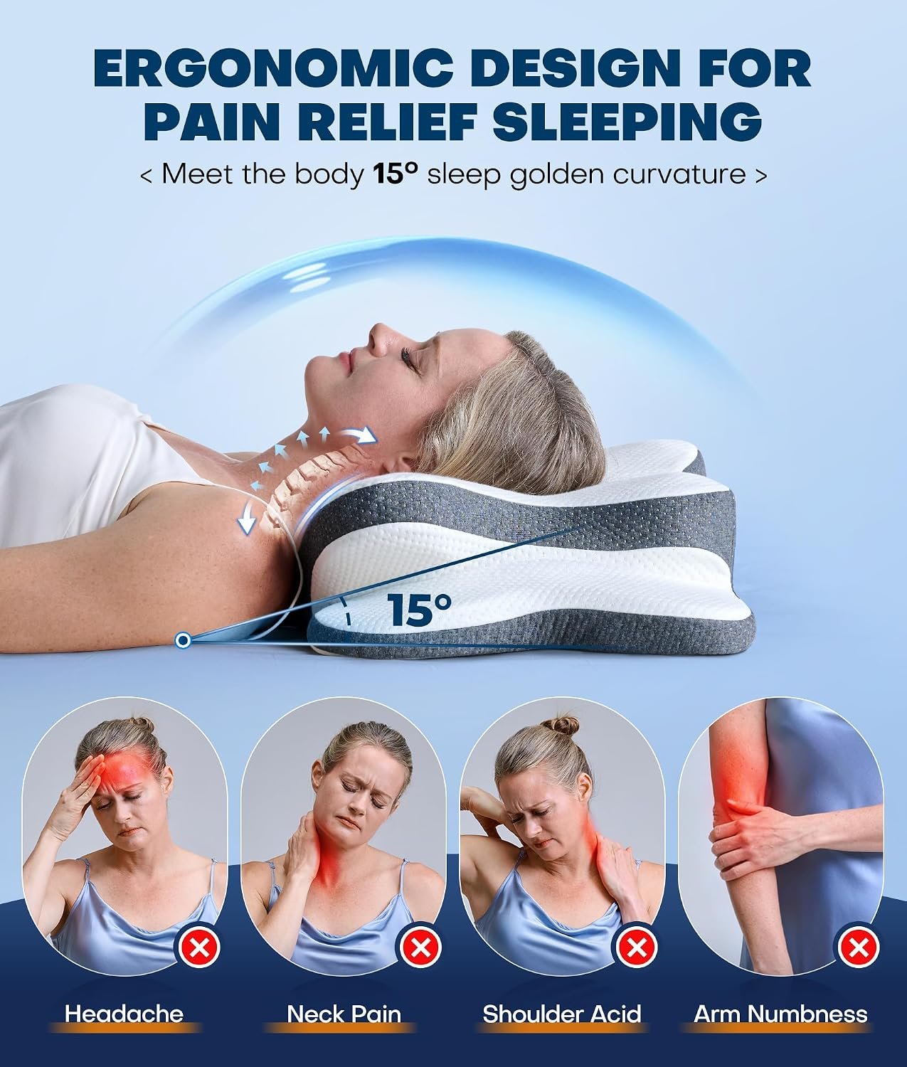 5X Pain Relief Cervical Neck Pillow for Neck Support, Ergonomic Cooling Side Sleeper Pillow for Sleeping, Odorless Contour Memory Foam Pillows, Orthopedic Bed Pillow for Side Back Stomach Sleeper 5X Pain Relief Cervical Neck Pillow for Neck Support, Ergonomic Cooling Side Sleeper Pillow for Sleeping, Odorless Contour Memory Foam Pillows, Orthopedic Bed Pillow for Side Back Stomach Sleeper