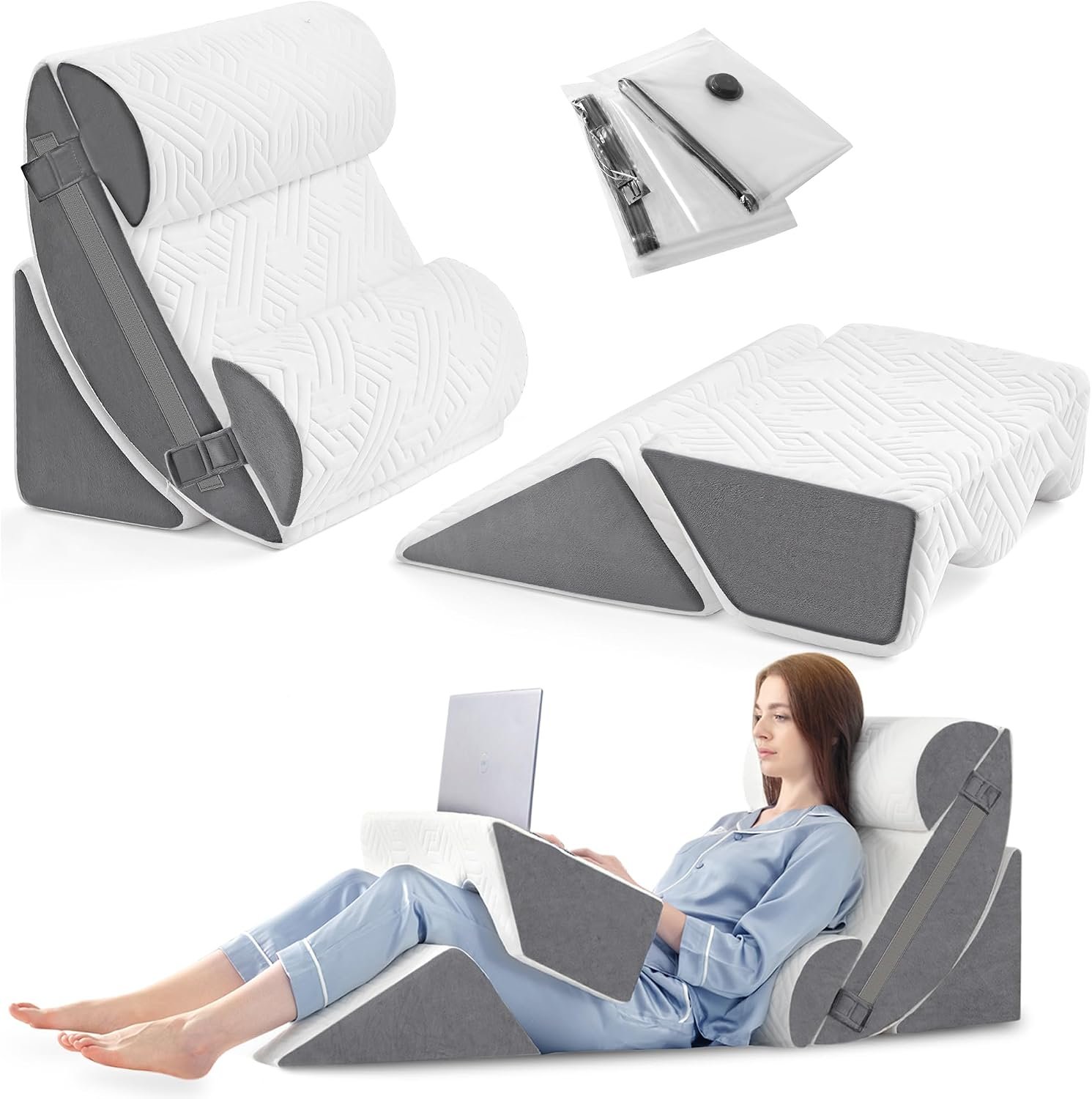 6pcs Orthopedic Bed Wedge Pillow Set for Sleeping, Post Surgery Foam for Body, Back and Leg Pain Relief Comfortable Adjustable Support Pillows-Anti Snoring, Heartburn 6pcs Orthopedic Bed Wedge Pillow Set for Sleeping, Post Surgery Foam for Body, Back and Leg Pain Relief Comfortable Adjustable Support Pillows-Anti Snoring, Heartburn
