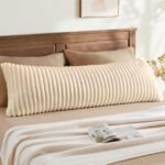 BEDELITE Fluffy Striped Body Pillow Cover with Zipper, Cream White, 20x54"