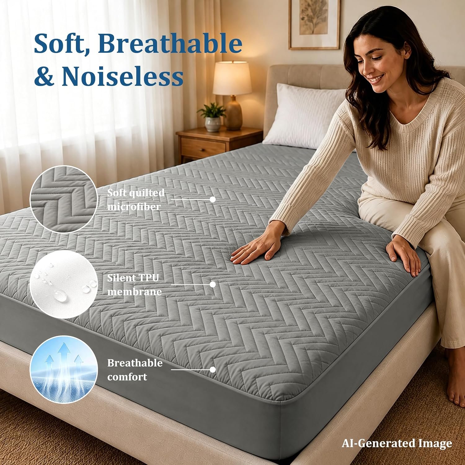 BEDSUM Waterproof King Mattress Protector, Extra Deep, Smoke Grey