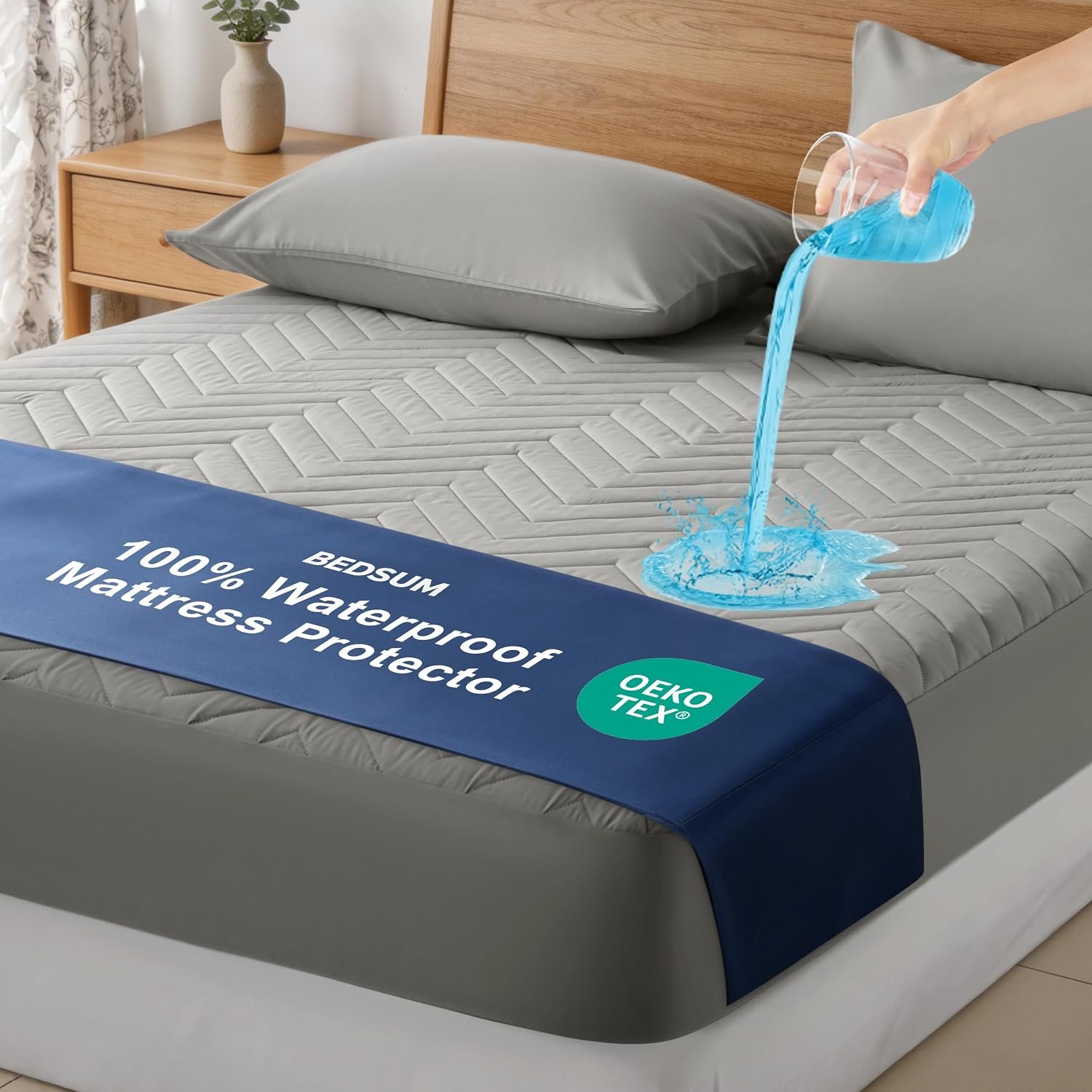 BEDSUM Waterproof King Mattress Protector, Extra Deep, Smoke Grey