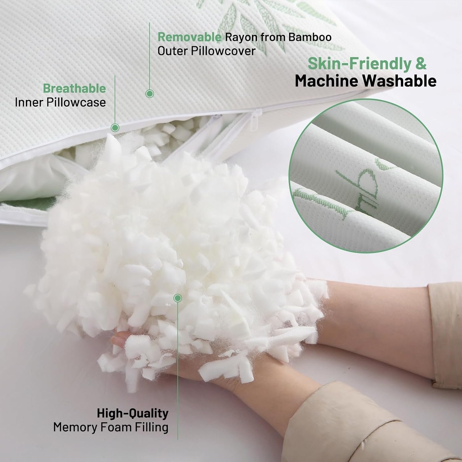 Body Pillow for Adults, Memory Foam Long Pillow for Side Sleeper, Fluffy and Firm Full Body Pillow with Removable