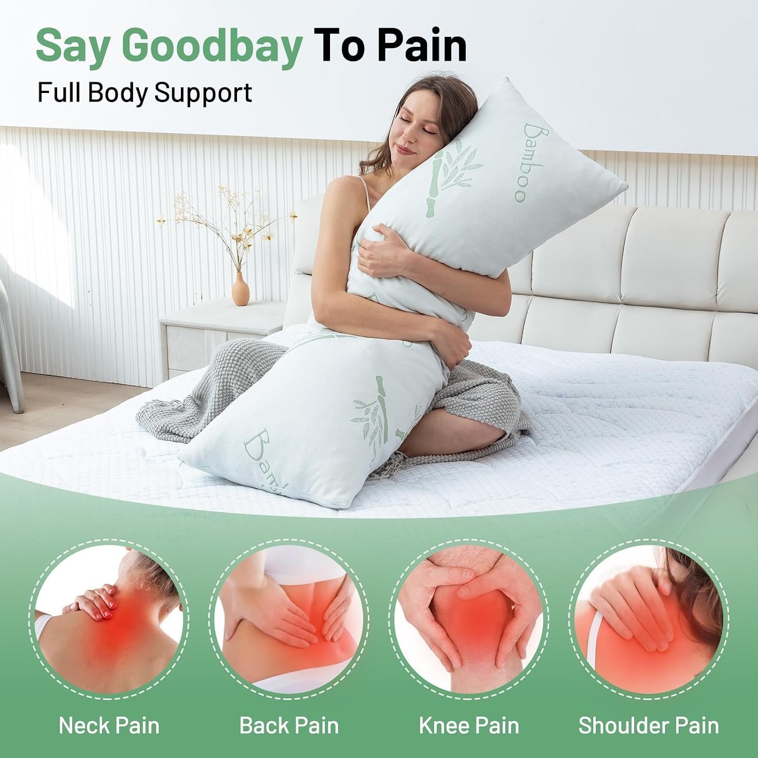 Body Pillow for Adults, Memory Foam Long Pillow for Side Sleeper, Fluffy and Firm Full Body Pillow with Removable