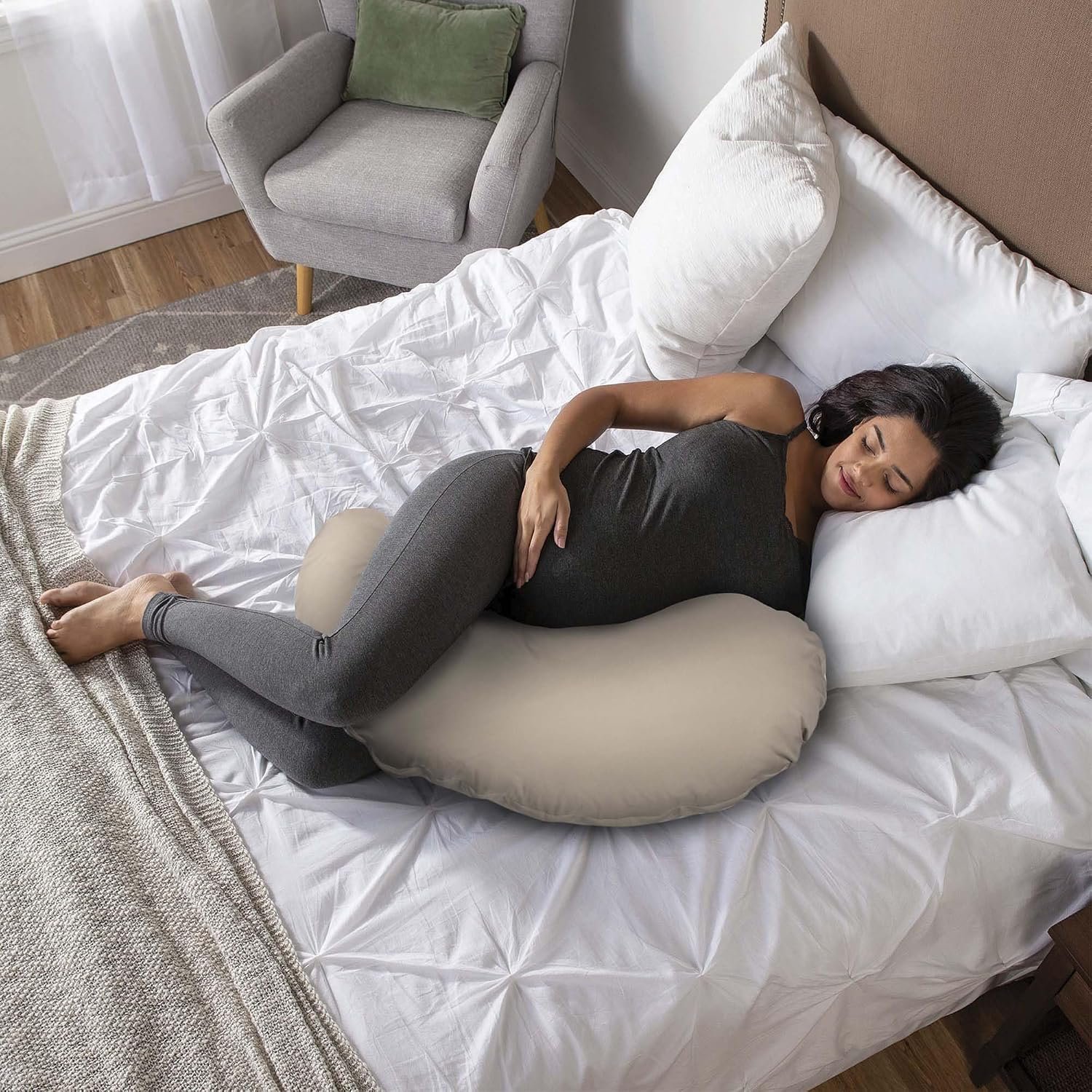 Boppy Cuddle Pregnancy Pillow, Organic Cotton Cover, Side Sleeper Support