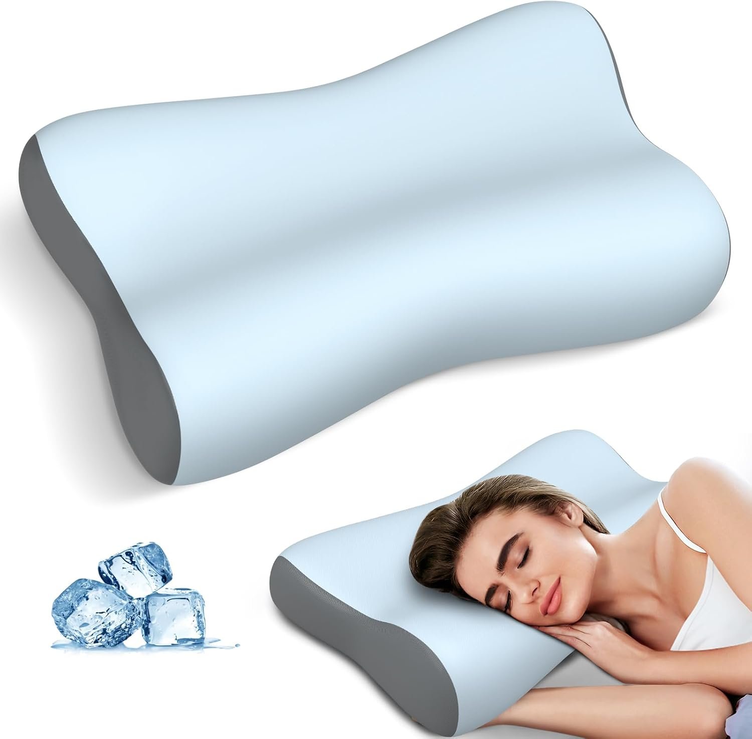 Cervical Neck Pillow, Contour Memory Foam Pillows for Neck Pain Relief, Ergonomic Pillow for Sleeping, Orthopedic Bed Pillow Neck Support Pillow for Side Back Stomach Sleepers(BlueGrey)