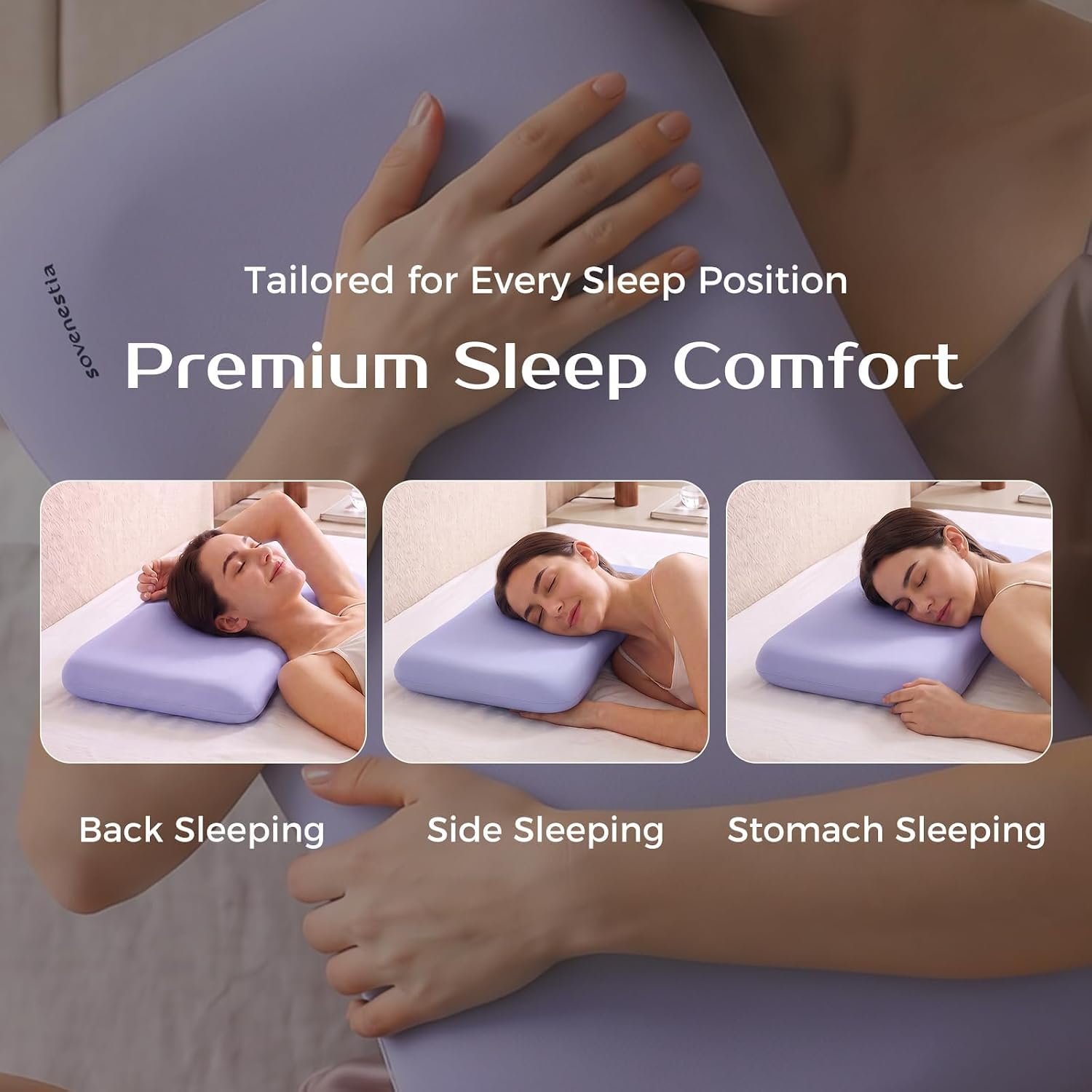 Cervical Neck Pillow for Sleeping, Pain Relief, Ergonomic Memory Foam Pillows for Side & Back Sleepers, Ice Silk Zipperless