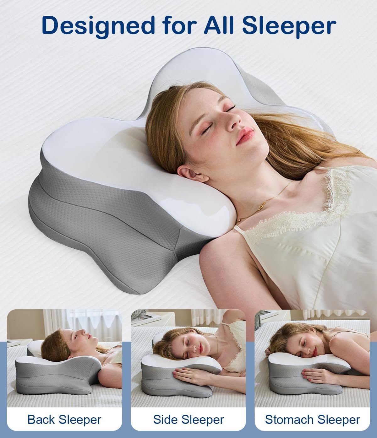 Cervical Neck Pillow, Memory Foam Neck Support, Dual Height,Odorless
