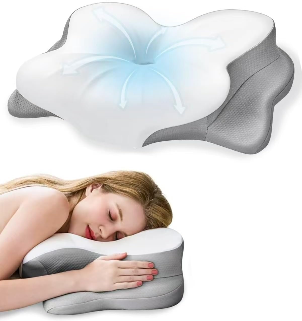 Cervical Neck Pillow, Memory Foam Neck Support, Dual Height,Odorless