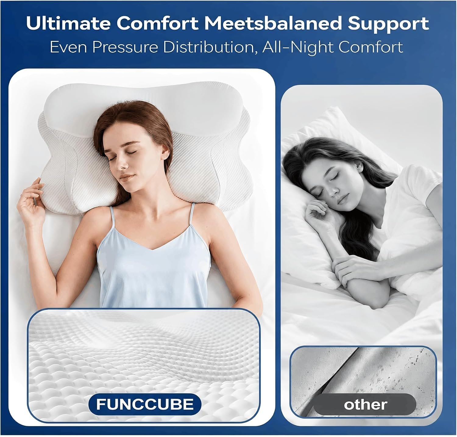 Cervical Neck Pillow - Memory Foam Pillow for Pain Relief Sleeping, Ergonomic Neck Support Contour Pillows for Side Back Stomach Sleepers,Orthopedic Breathable Pillowcase (Ivory)