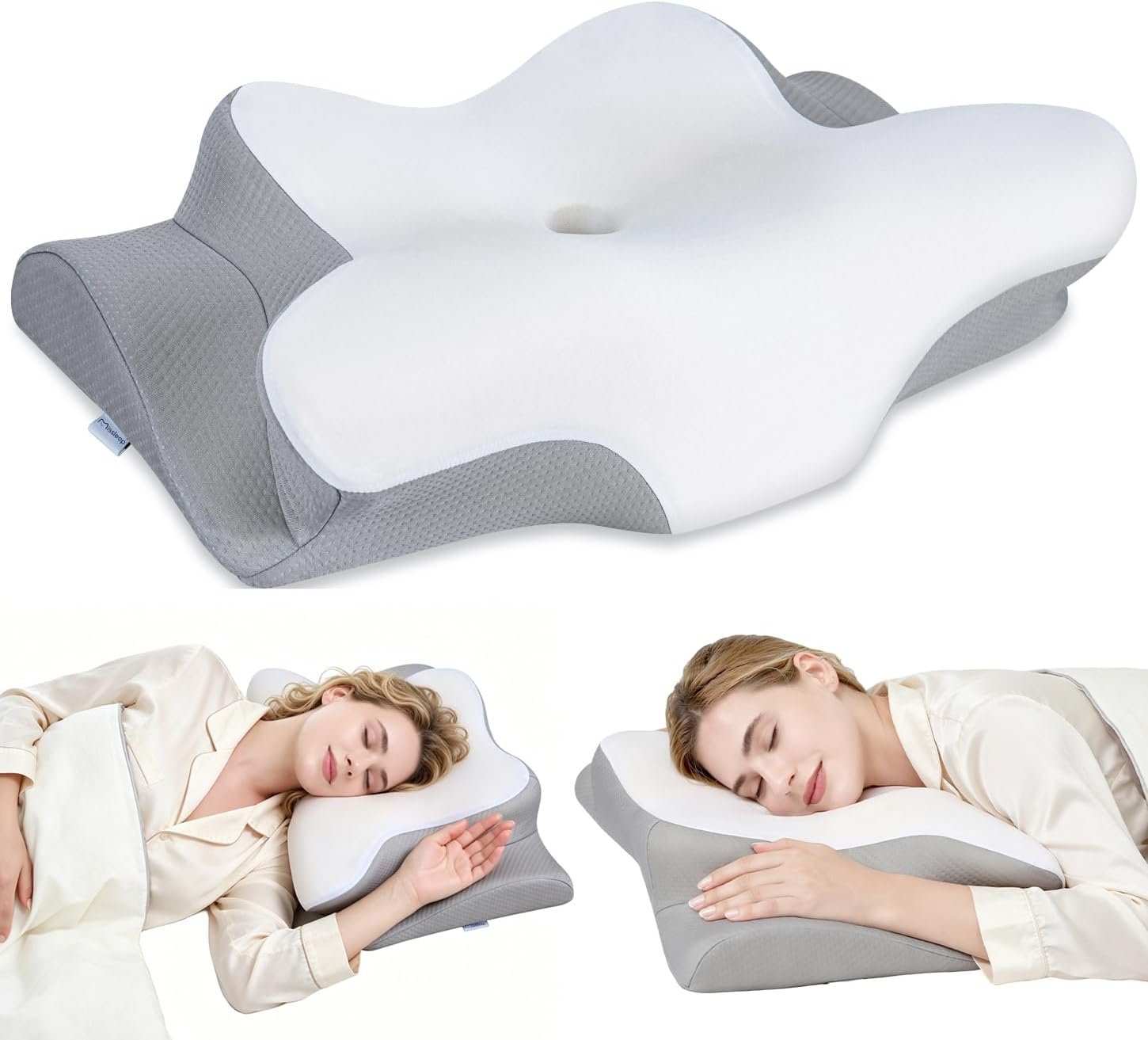 Cervical Neck Pillow, Memory Foam Pillows for Neck and Shoulder Pain Relief, Heights Ergonomic Pillow with Breathable Ice Silk Cover, White Cervical Neck Pillow, Memory Foam Pillows for Neck and Shoulder Pain Relief, Heights Ergonomic Pillow with Breathable Ice Silk Cover, White