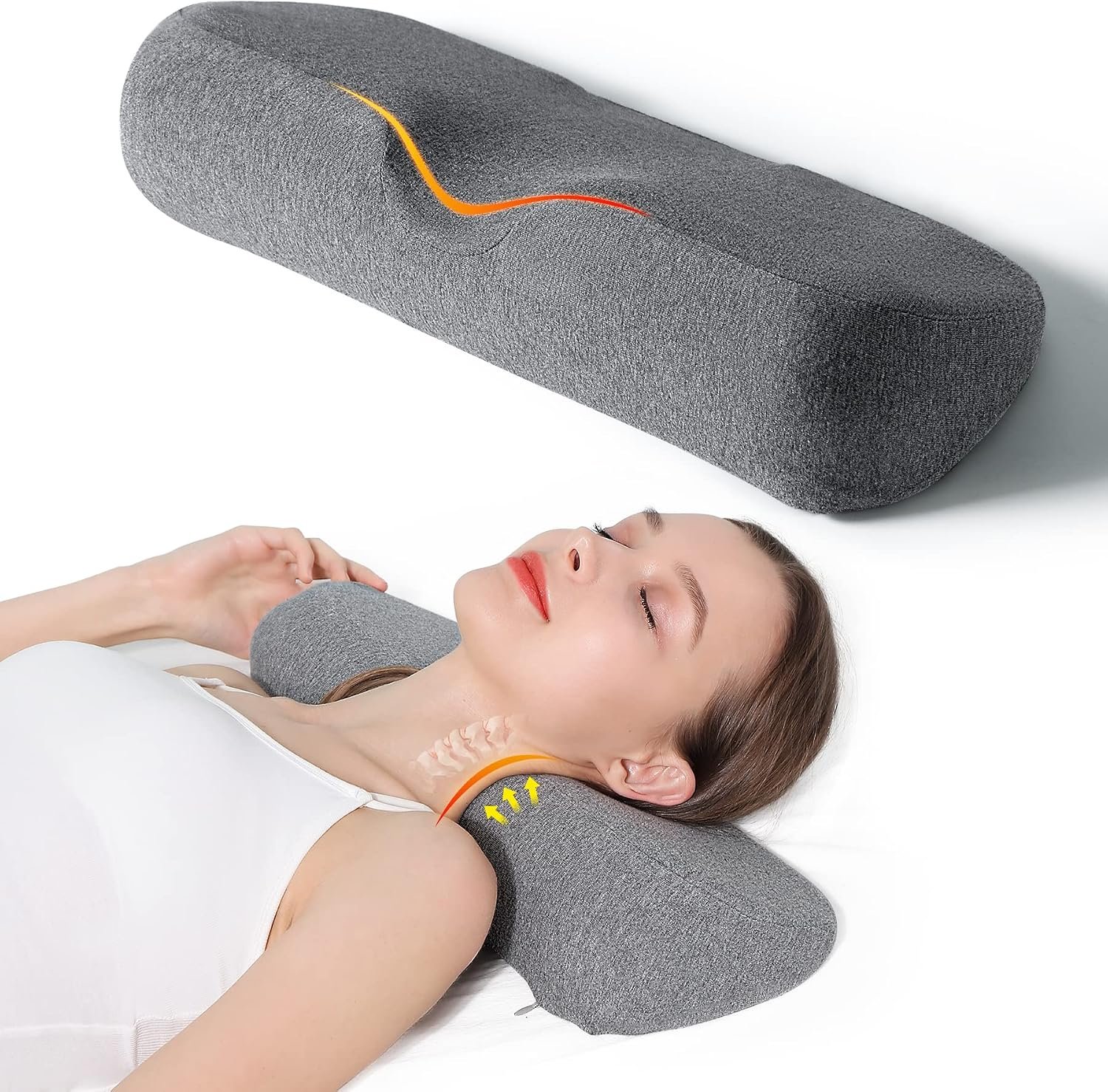 Cervical Neck Pillows for Pain Relief Sleeping, Memory Foam Neck Bolster Support Pillow and Shoulder Relaxer for Stiff Pain Relief, Neck Support Pillow Bed Neck Roll Pillow(Dark Gray) Cervical Neck Pillows for Pain Relief Sleeping, Memory Foam Neck Bolster Support Pillow and Shoulder Relaxer for Stiff Pain Relief, Neck Support Pillow Bed Neck Roll Pillow(Dark Gray)
