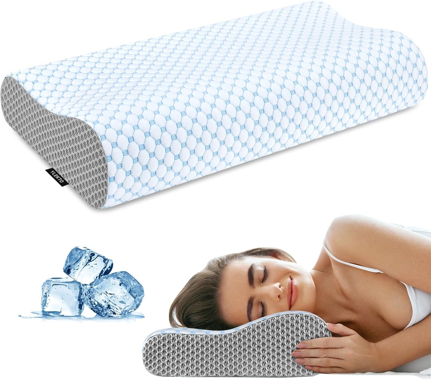 Cervical Pillow for Neck Pain Relief, Contour Memory Foam Pillows for Sleeping, Ergonomic Pillow Cooling Pillow Bed Pillow Neck Support for Side Back Stomach Sleepers (Blue Grey) Cervical Pillow for Neck Pain Relief, Contour Memory Foam Pillows for Sleeping, Ergonomic Pillow Cooling Pillow Bed Pillow Neck Support for Side Back Stomach Sleepers (Blue Grey)