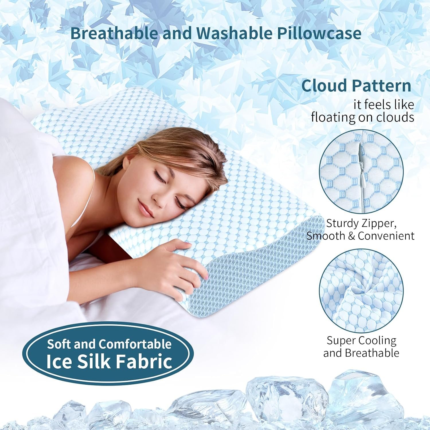 Cervical Pillow for Neck Pain Relief, Contour Memory Foam Pillows for Sleeping, Ergonomic Pillow Cooling Pillow Bed Pillow Neck Support for Side Back Stomach Sleepers (All Blue)