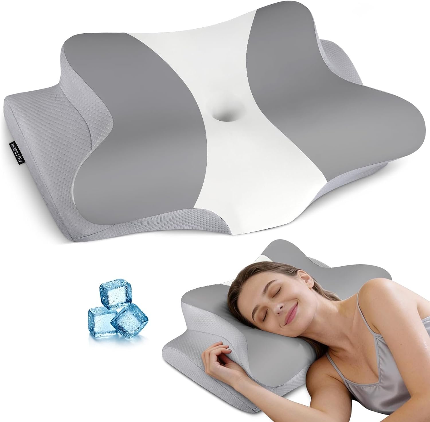 Cervical Pillow for Neck Pain Relief, Ergonomic Neck Pillow for Sleeping, Contour Side Sleeper Pillow for Neck Support, Orthopedic Cooling Memory Foam Pillows for Back Stomach Sleepers (Grey White) Cervical Pillow for Neck Pain Relief, Ergonomic Neck Pillow for Sleeping, Contour Side Sleeper Pillow for Neck Support, Orthopedic Cooling Memory Foam Pillows for Back Stomach Sleepers (Grey White)