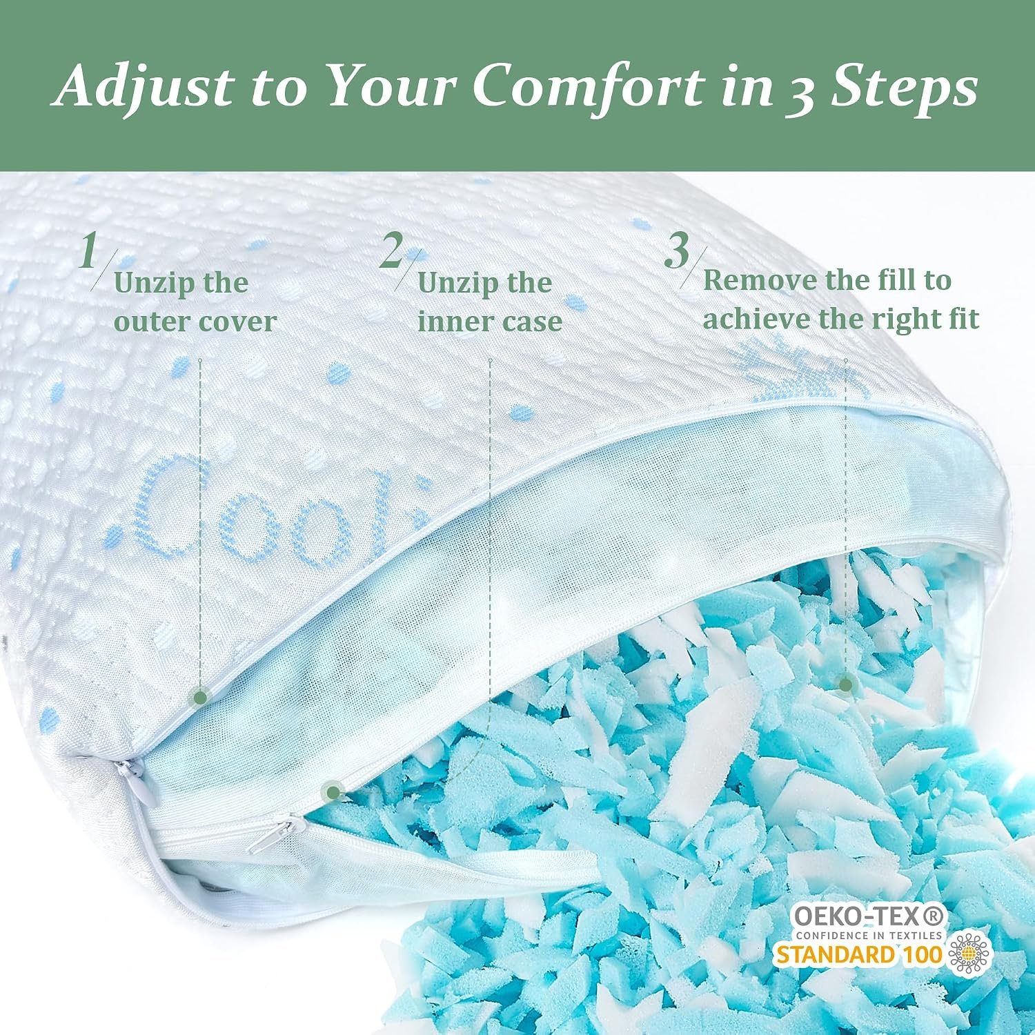 Cooling Body Pillow Shredded Memory Foam with Pillowcase for Adult