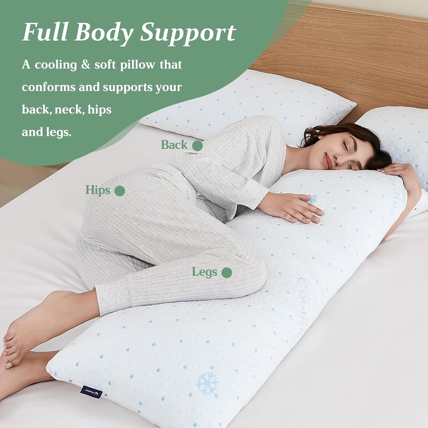 Cooling Body Pillow Shredded Memory Foam with Pillowcase for Adult