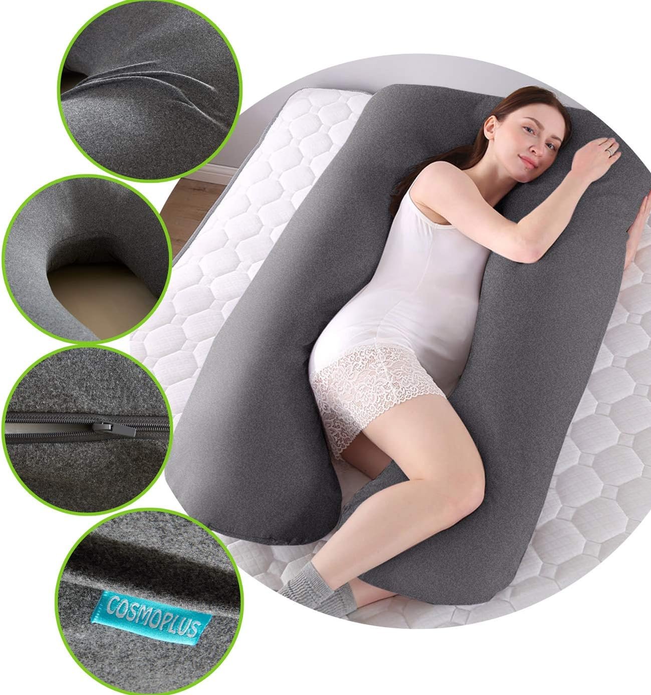 COSMOPLUS ππ«ππ π§ππ§ππ² ππ’π₯π₯π¨π° ππ¨π―ππ« U Shaped Full Body Pillow Case ππ¨π―ππ« for Maternity,Stretchy Cool Breathable Jersey Fabric