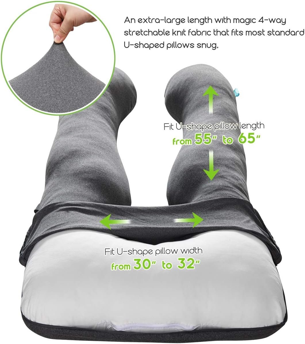 COSMOPLUS ππ«ππ π§ππ§ππ² ππ’π₯π₯π¨π° ππ¨π―ππ« U Shaped Full Body Pillow Case ππ¨π―ππ« for Maternity,Stretchy Cool Breathable Jersey Fabric