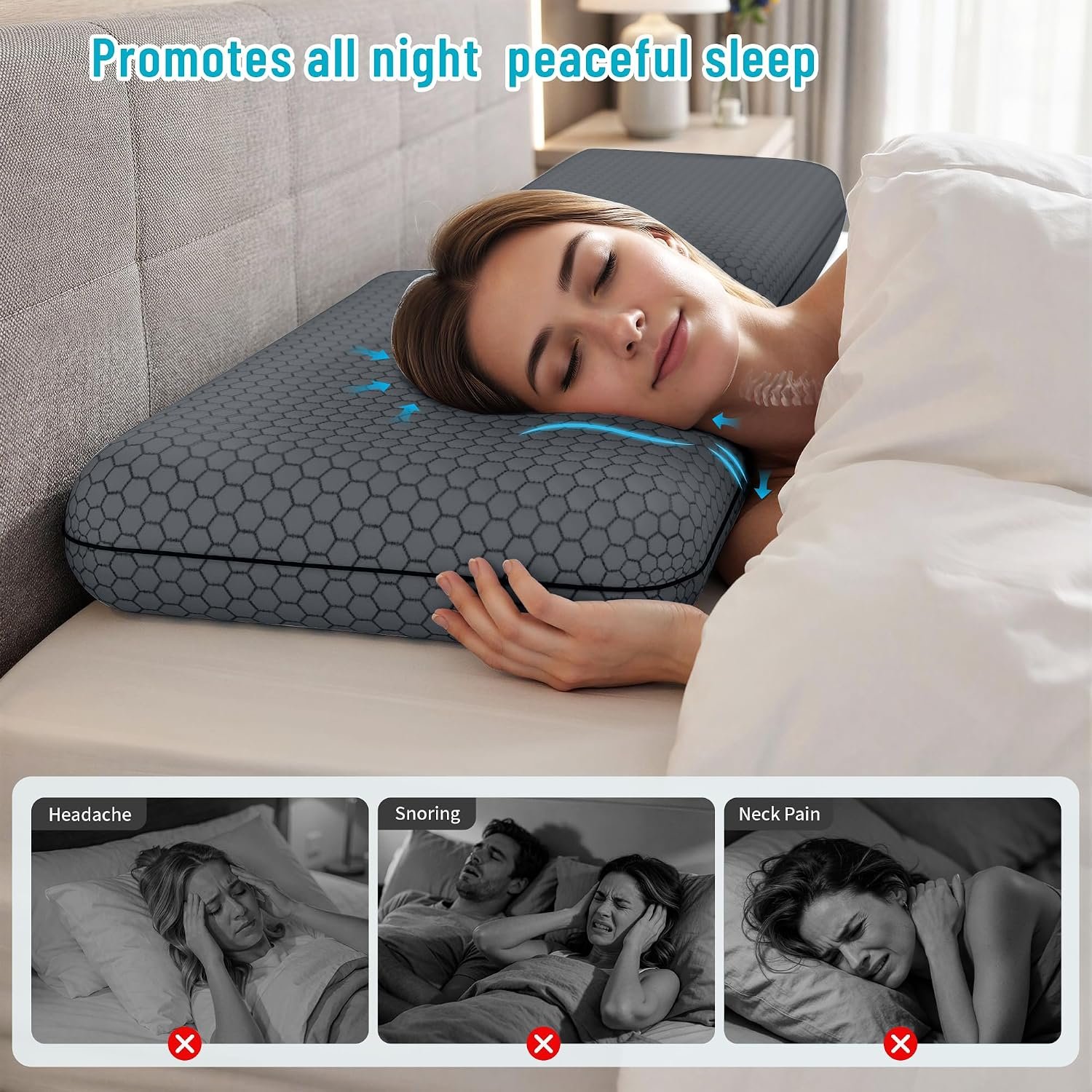 CushyOasis Memory Foam Pillows for Side, Back and Stomach Sleepers, Set of 2, Bed Pillow with Washable Cover and Breathable