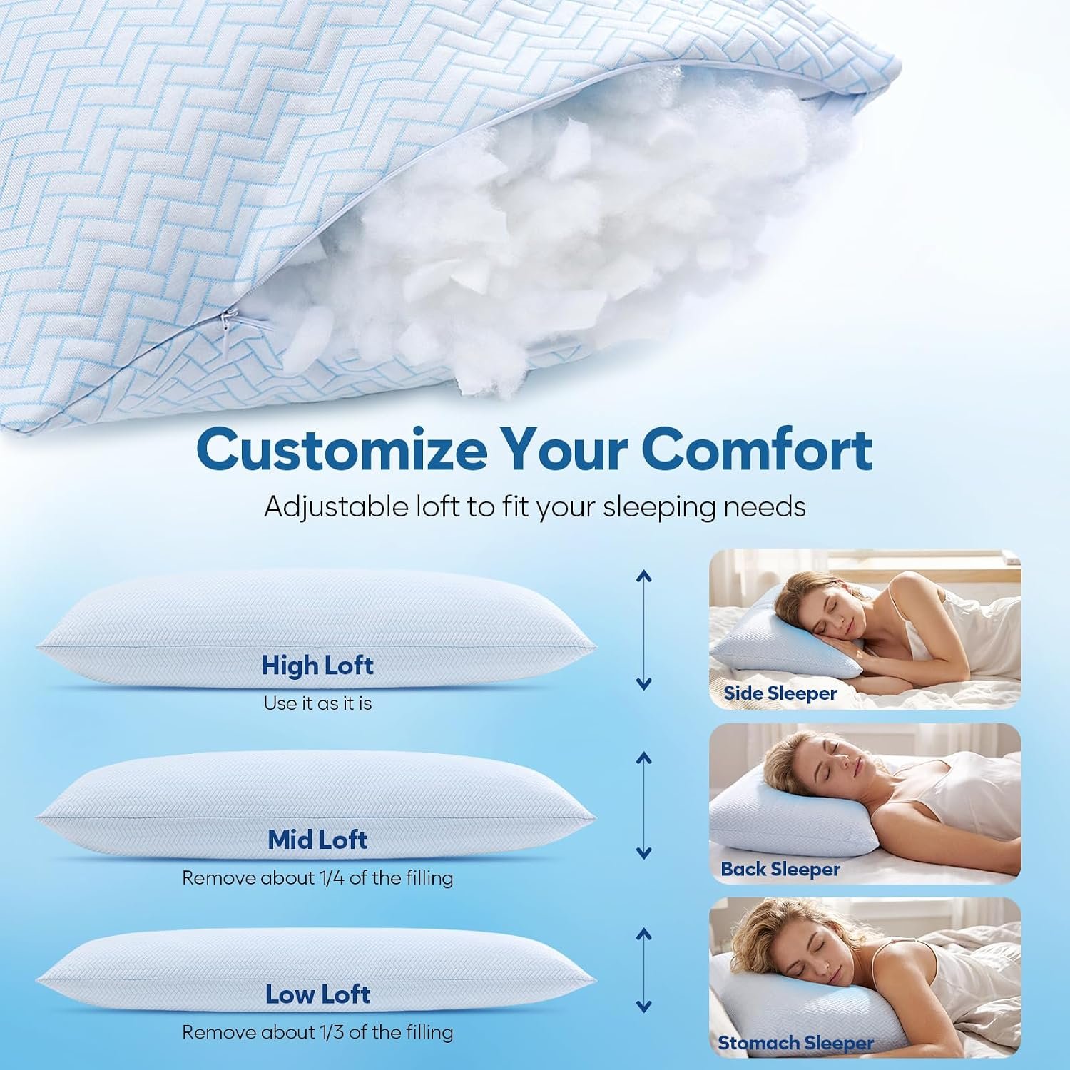 DOWNCOOL Cooling Pillows Queen Size Set of 2, Memory Foam Bed Pillows