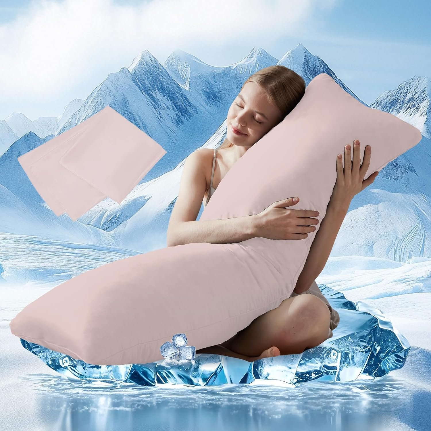 DOWNCOOL Luxury Full Body Pillow Insert with Fiber Cover - Ultra Soft Body Pillow for Sleeping - Breathable Long Bed Pillow