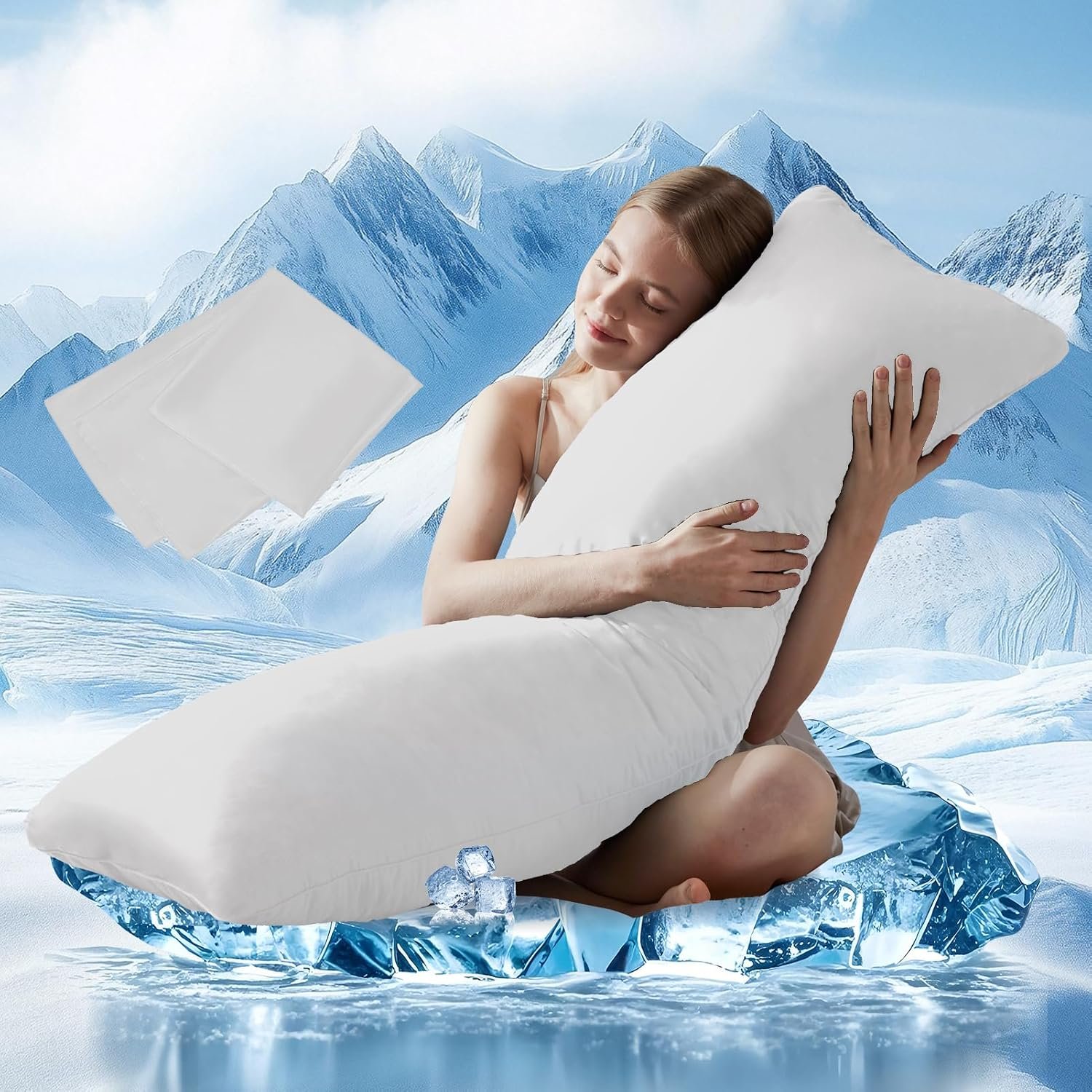 DOWNCOOL Luxury Full Body Pillow Insert with Fiber Cover - Ultra Soft Body Pillow for Sleeping - Breathable Long Bed Pillow