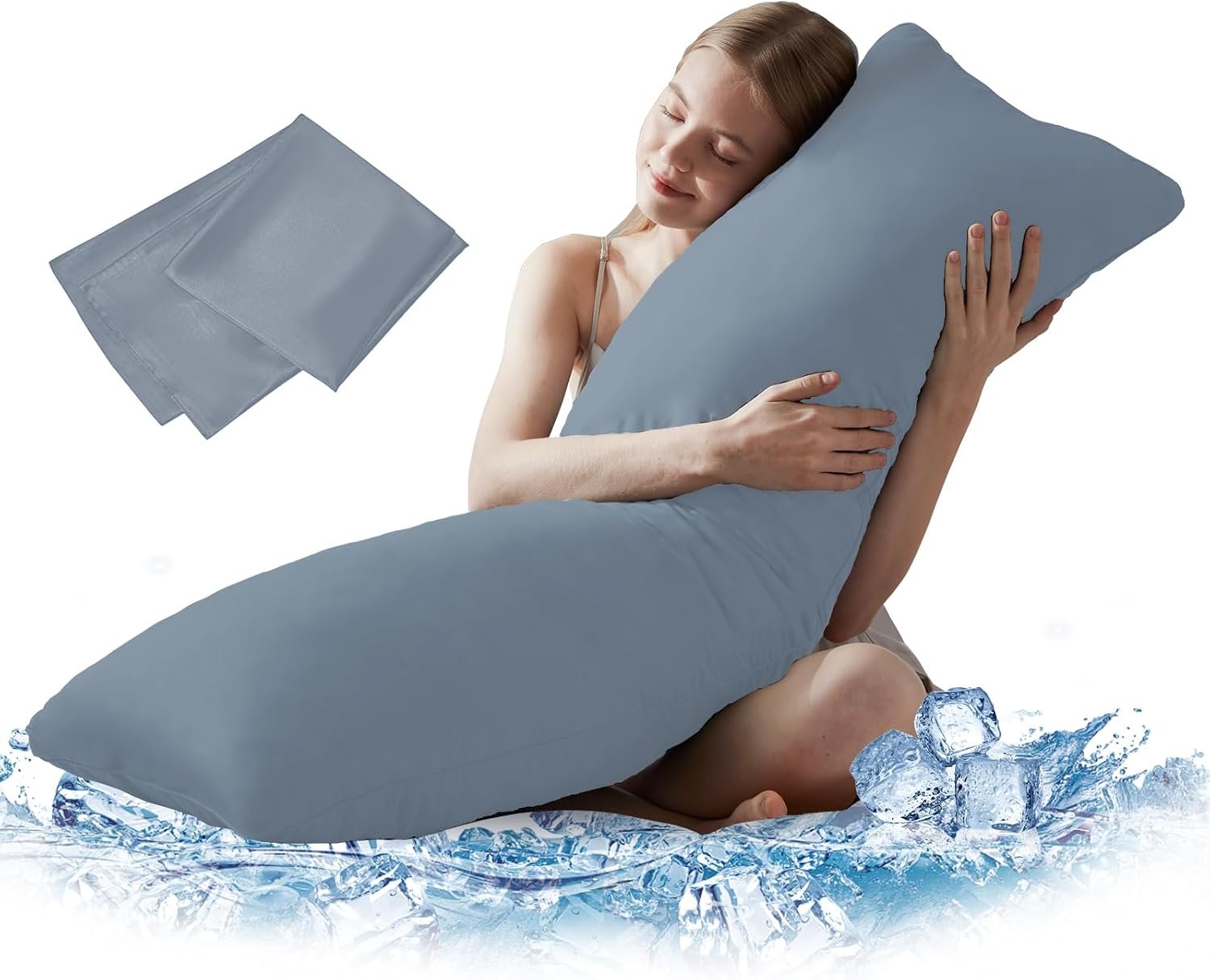DOWNCOOL Luxury Full Body Pillow Insert with Fiber Cover - Ultra Soft Body Pillow for Sleeping - Breathable Long Bed Pillow