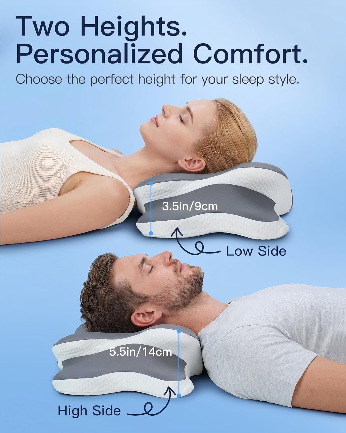 Ergonomic Cervical Pillow for Neck Pain Relief, Gray, 60*35*14cm