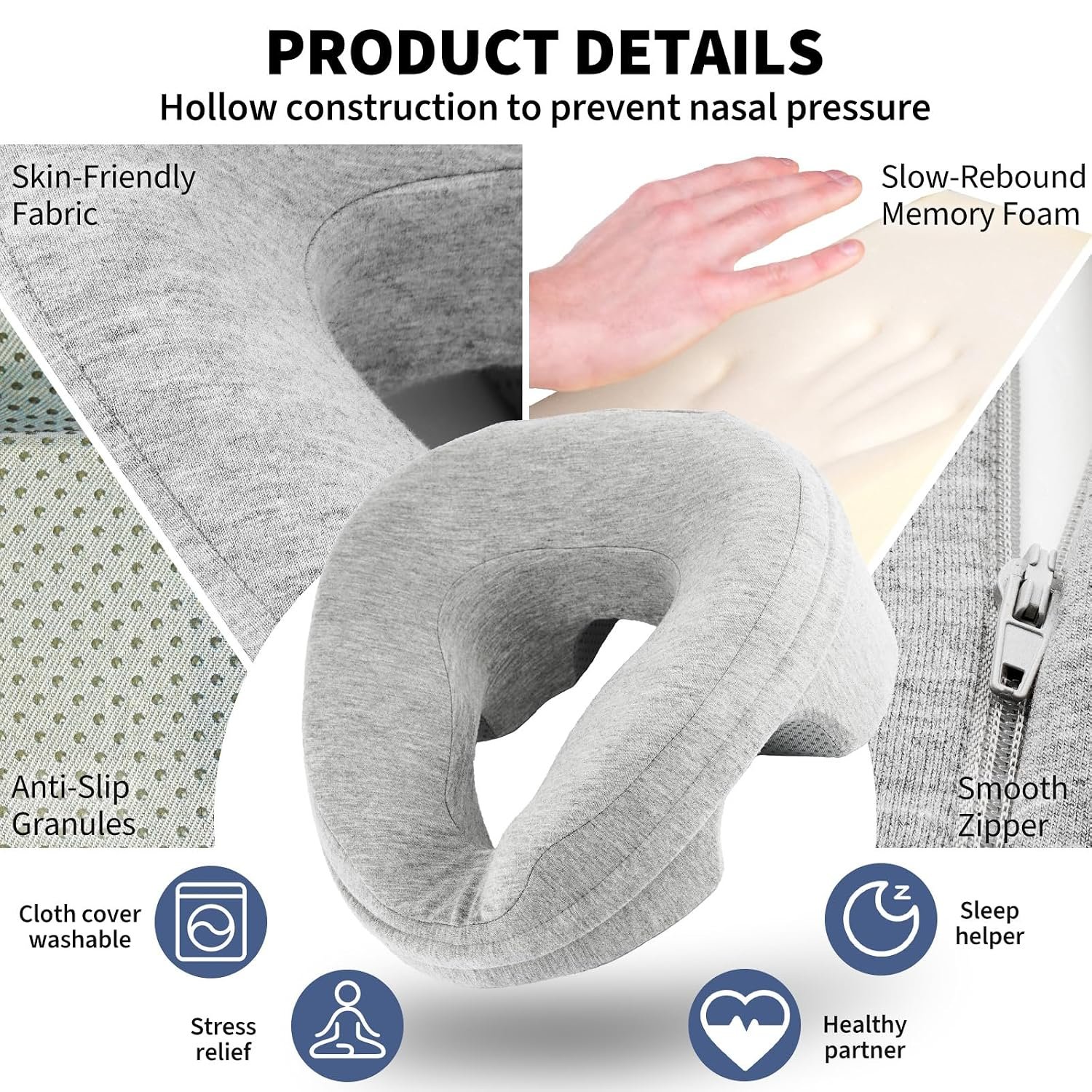 Face Down Pillow for Massage Table, Massage Headrest for Bed, Firm