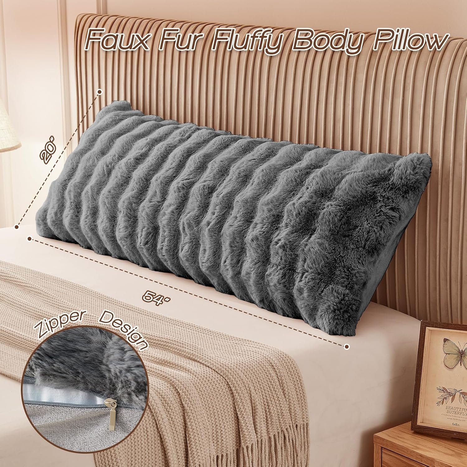Faux Fur Fluffy Body Pillow for Adults, Soft Support