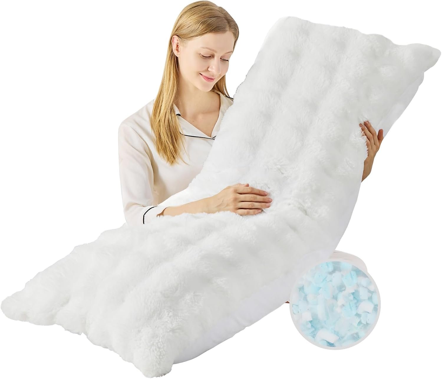Faux Fur Fluffy Body Pillow for Adults, Soft Support