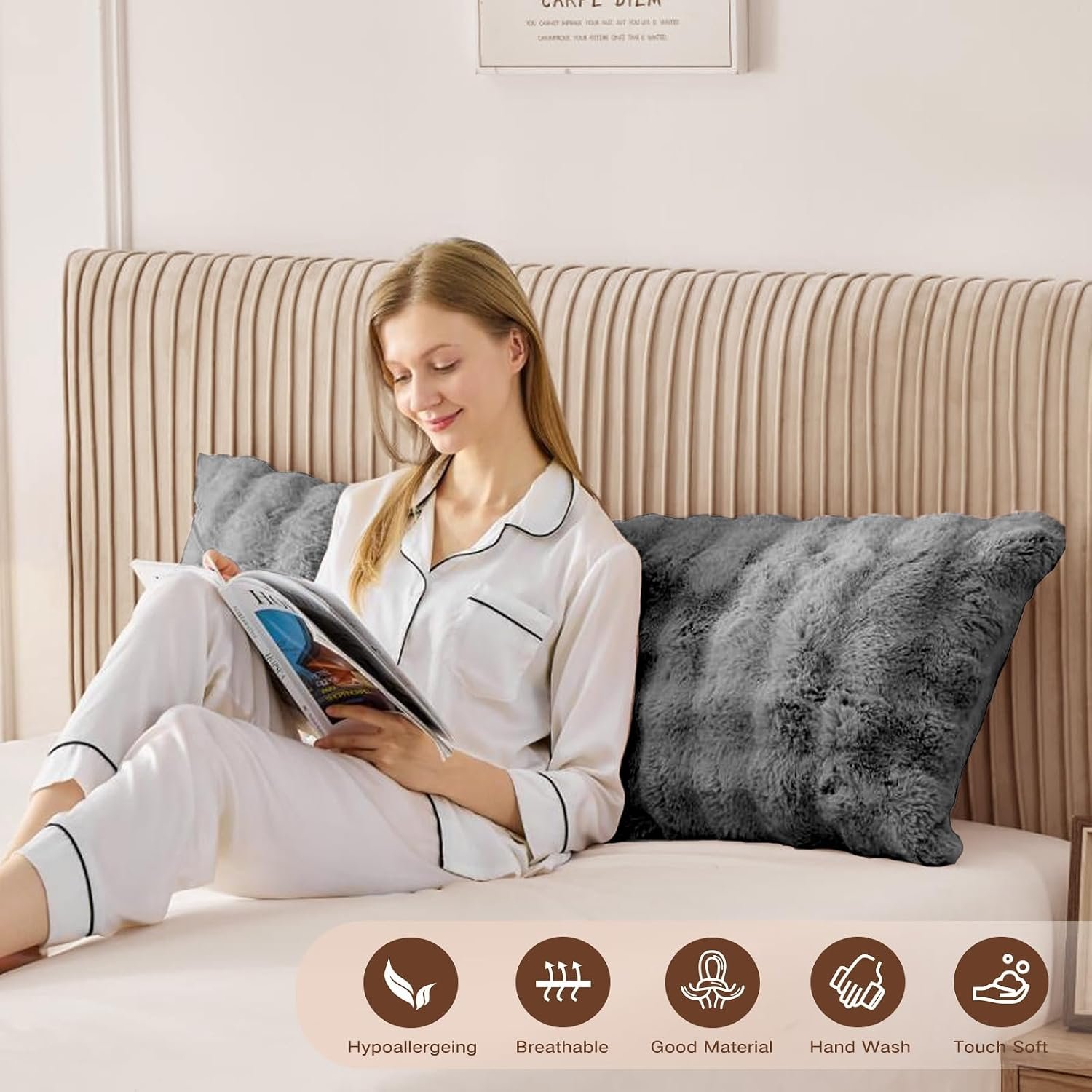 Faux Fur Fluffy Body Pillow for Adults, Soft Support