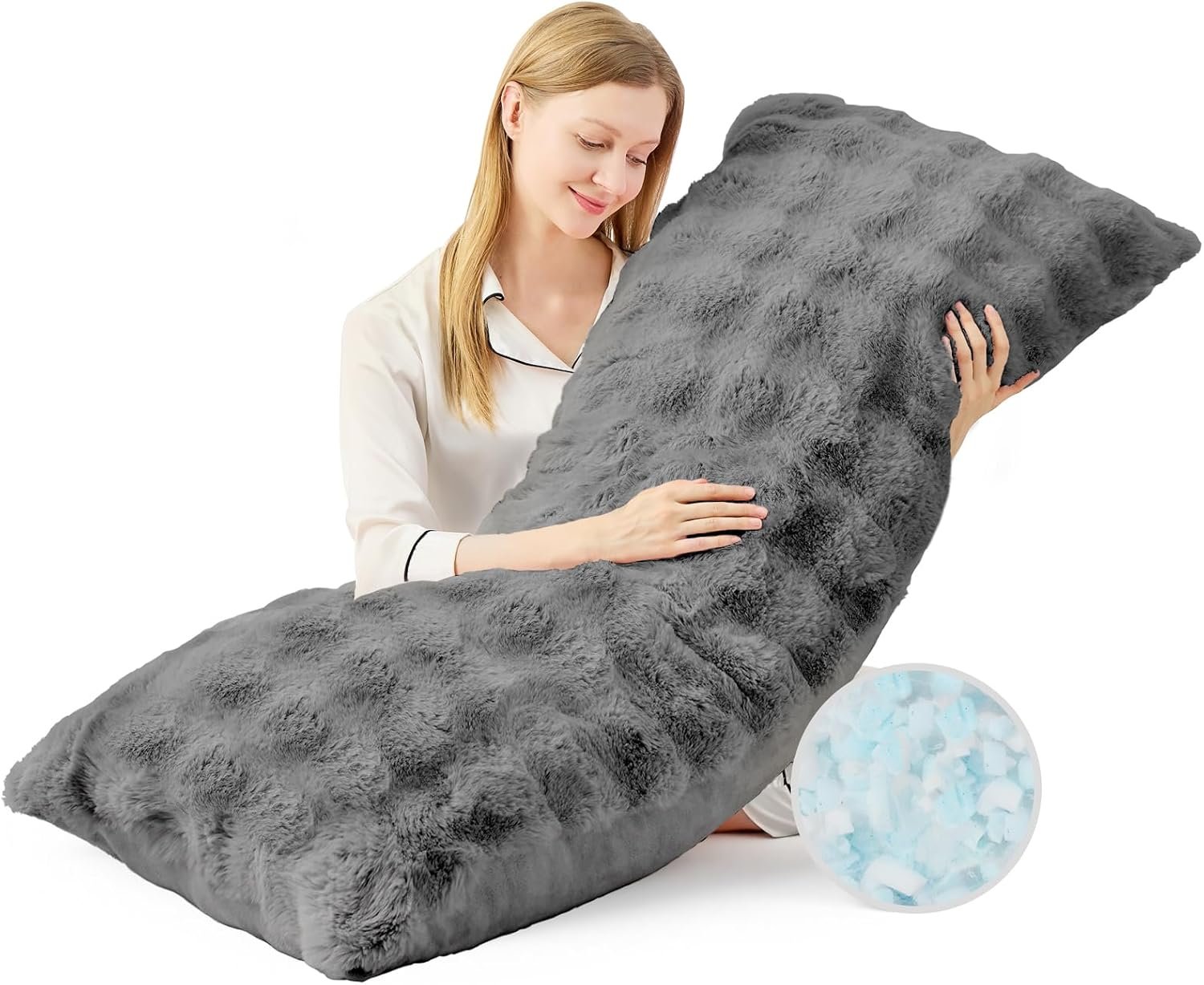 Faux Fur Fluffy Body Pillow for Adults, Soft Support