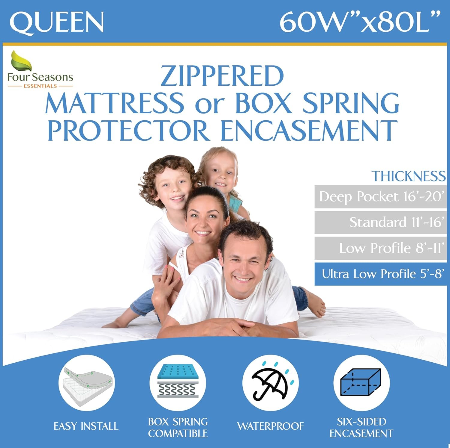 Futon Full (54"x 75") Waterproof Mattress Protector - Waterproof Zippered Encasement Premium Quality Bed Cover Protects