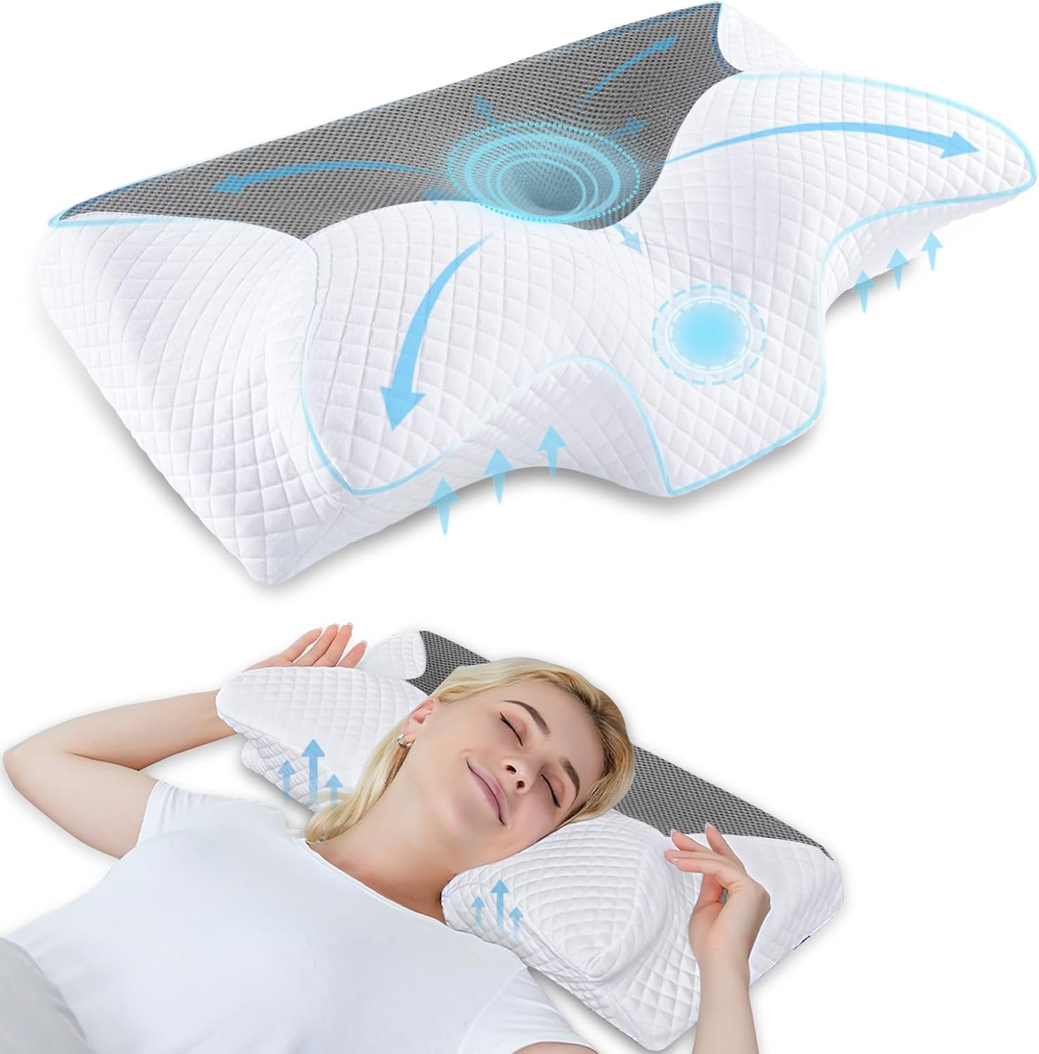 HOMCA Cervical Pillow, Ergonomic Memory Foam Neck Pillow for Pain Relief