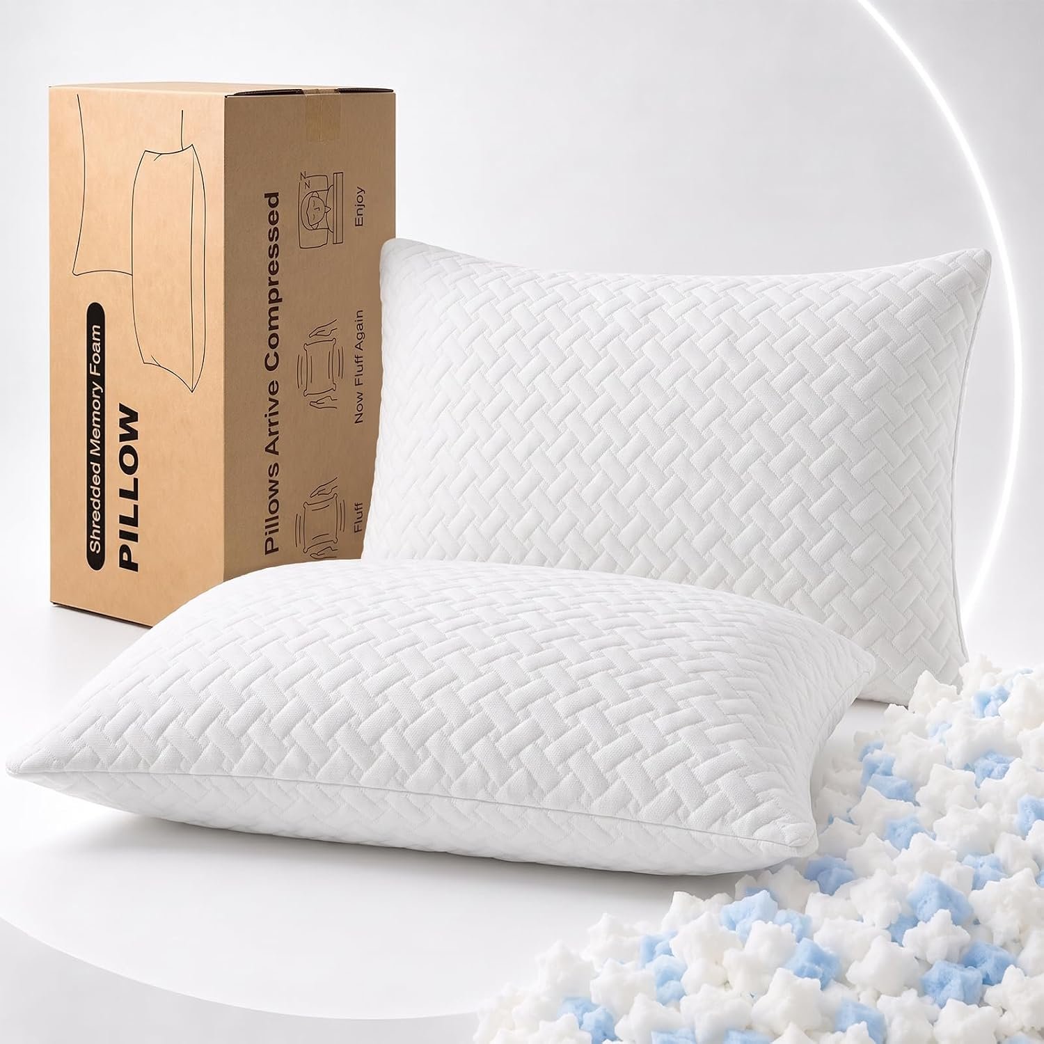 IULULU Shredded Memory Foam Pillow, Pack, Standard Queen Fit