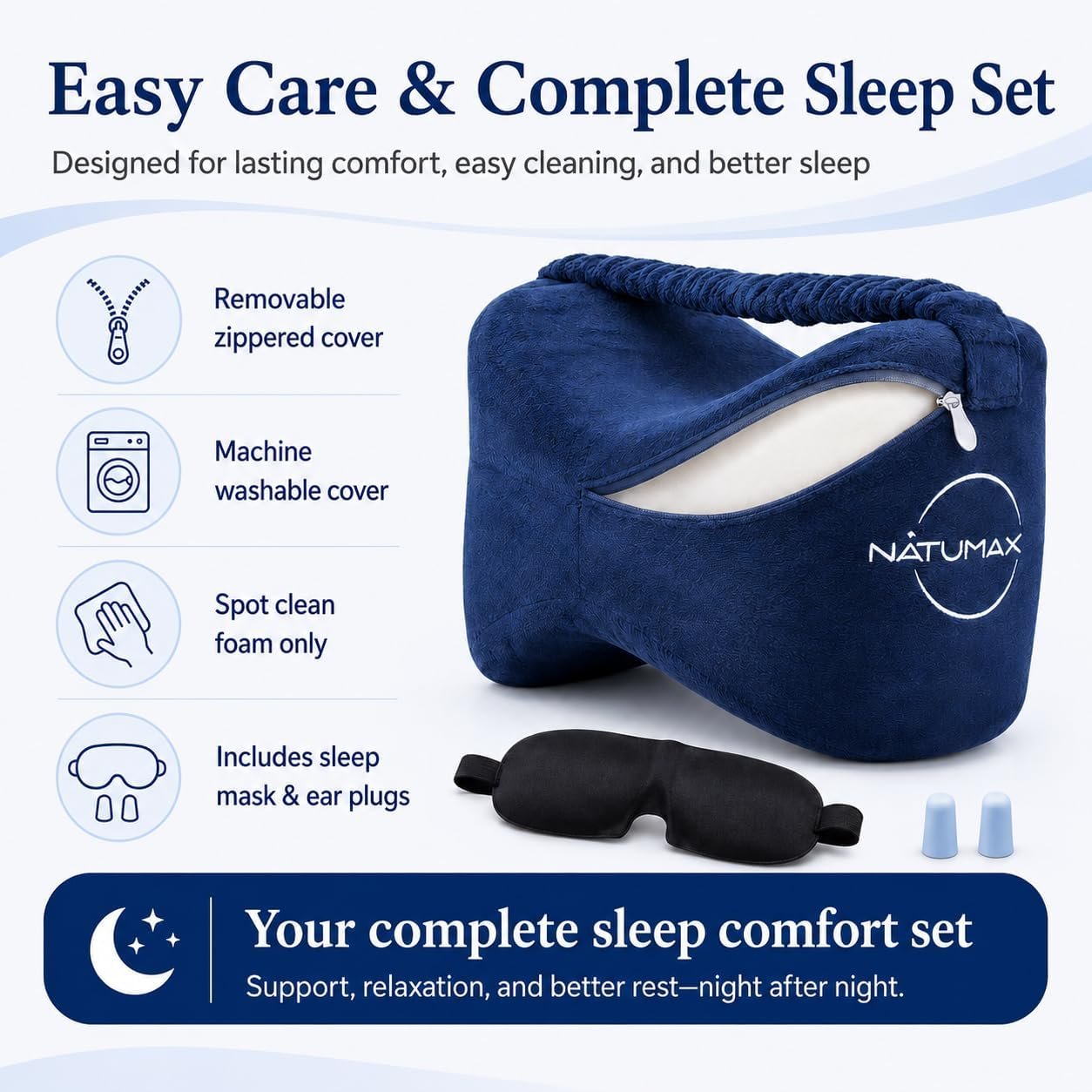 Knee Pillow for Side Sleepers - Relief from Sciatica Pain, Back/Leg Pain, Pregnancy, Hip and Joint Pain Memory Foam Leg