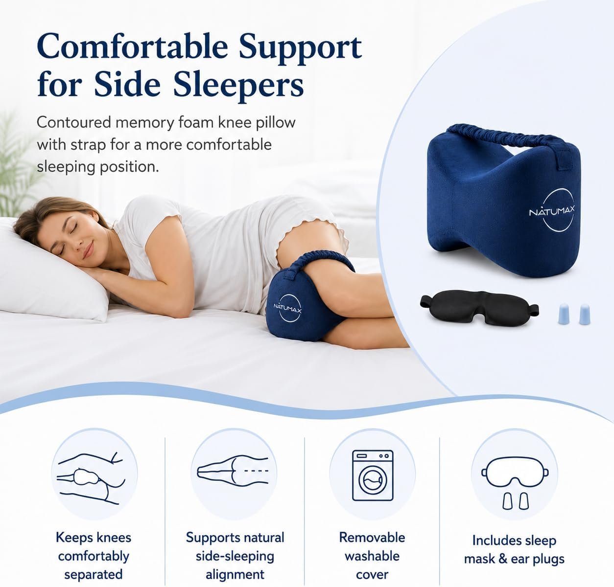 Knee Pillow for Side Sleepers - Relief from Sciatica Pain, Back/Leg Pain, Pregnancy, Hip and Joint Pain Memory Foam Leg
