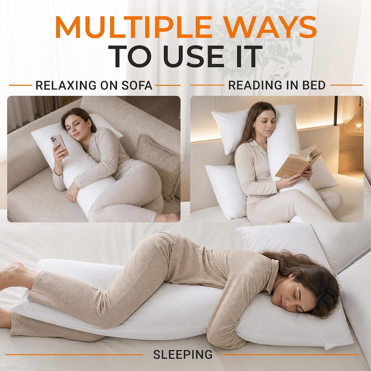 L Shaped Pillow for Side Sleepers, Pregnancy Pillow Body Pillow Knee Pillow