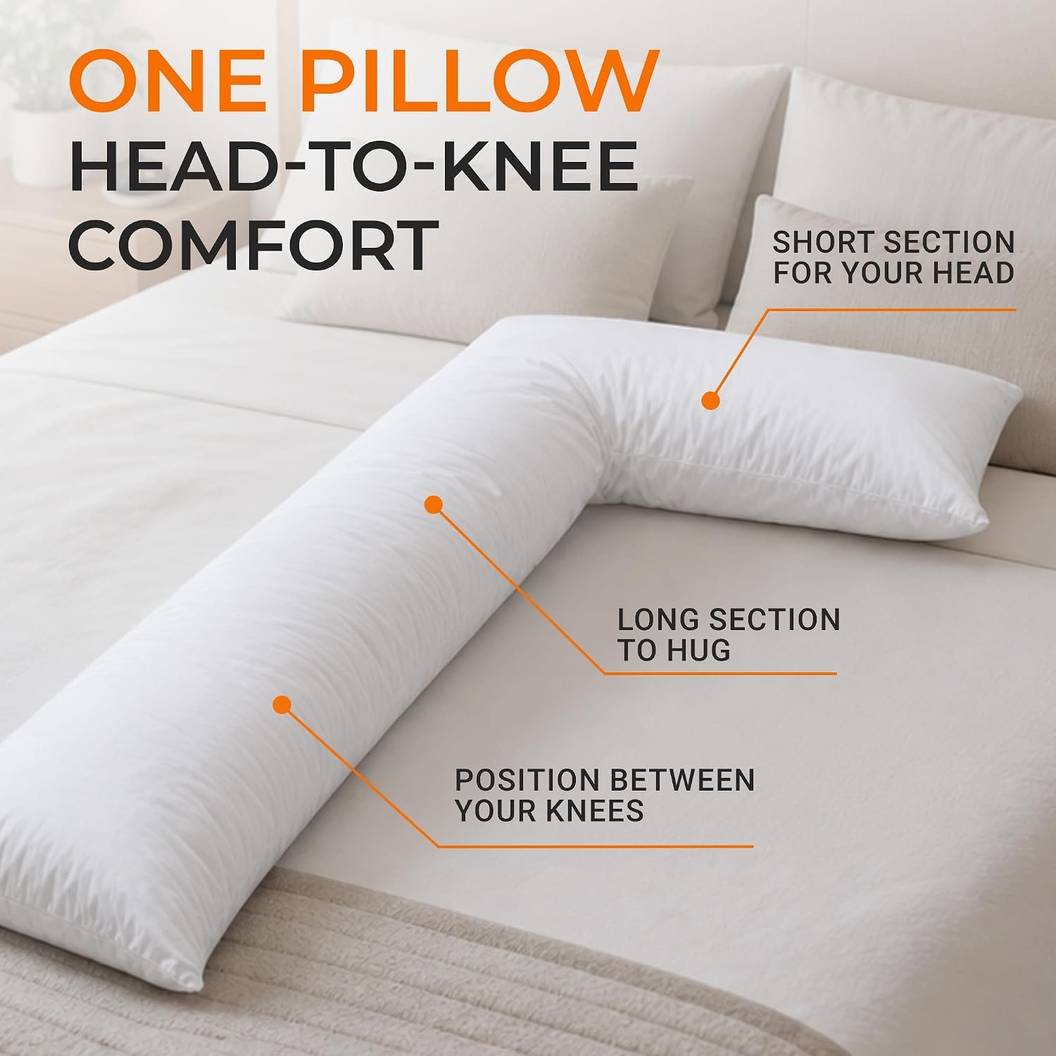 L Shaped Pillow for Side Sleepers, Pregnancy Pillow Body Pillow Knee Pillow