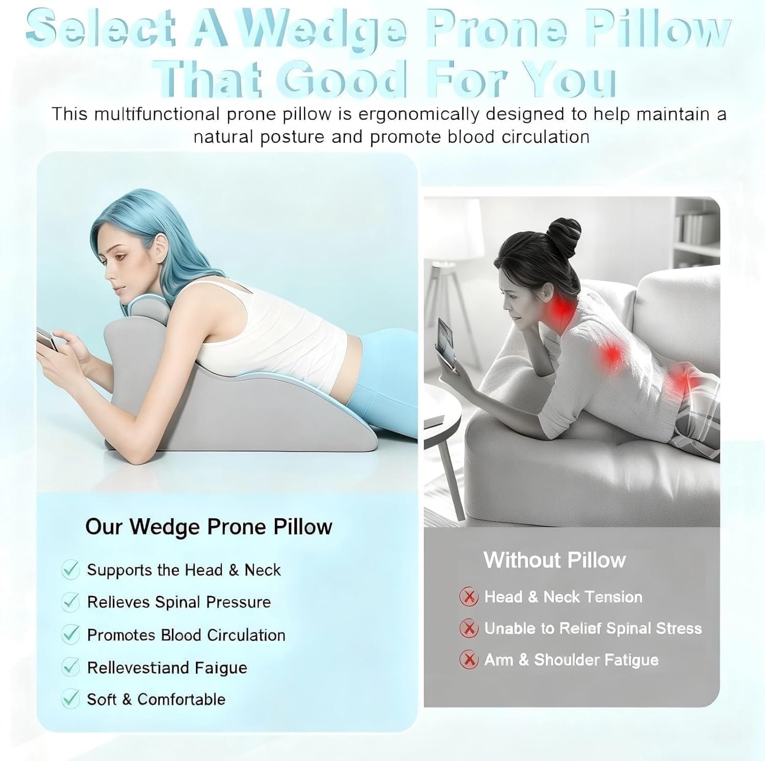 Large Body Pillow, Couples Pillow,27°Angle Perfect Position Wedge Pillows