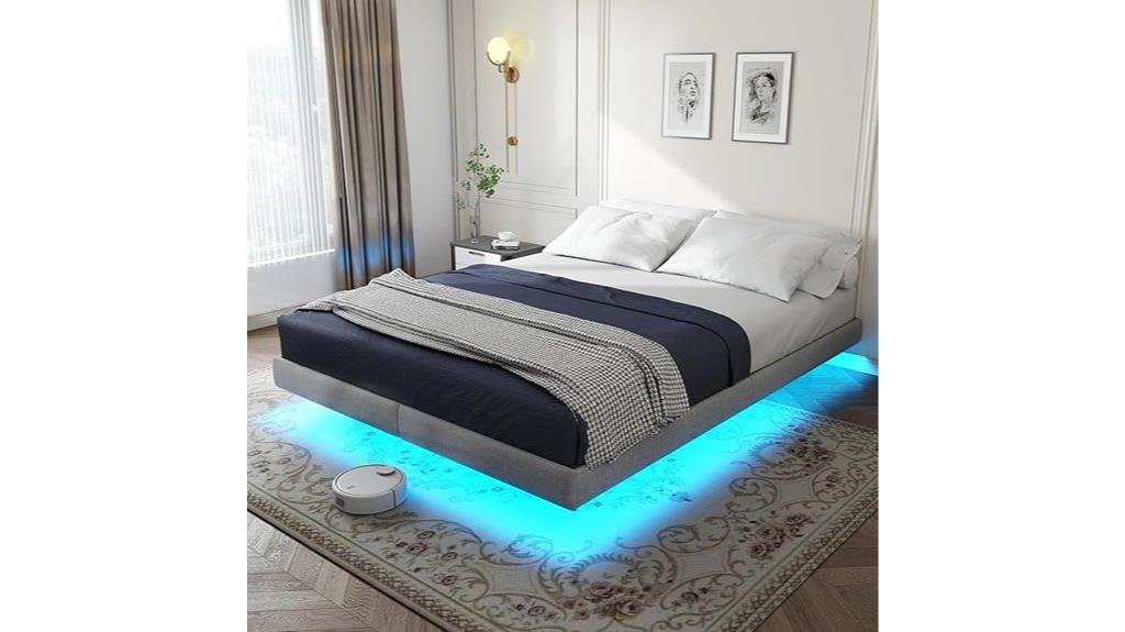 led lit floating bed frame