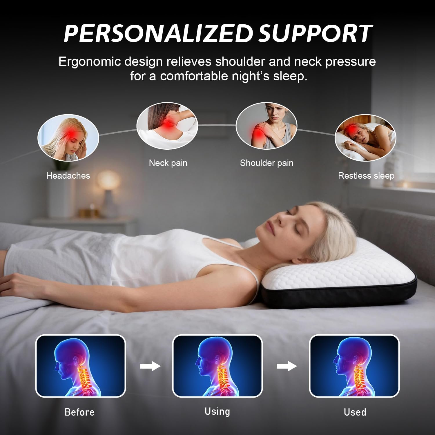 Memory Foam Pillows 2PCS, Cooling Bed Pillows for Sleeping, Standard Size