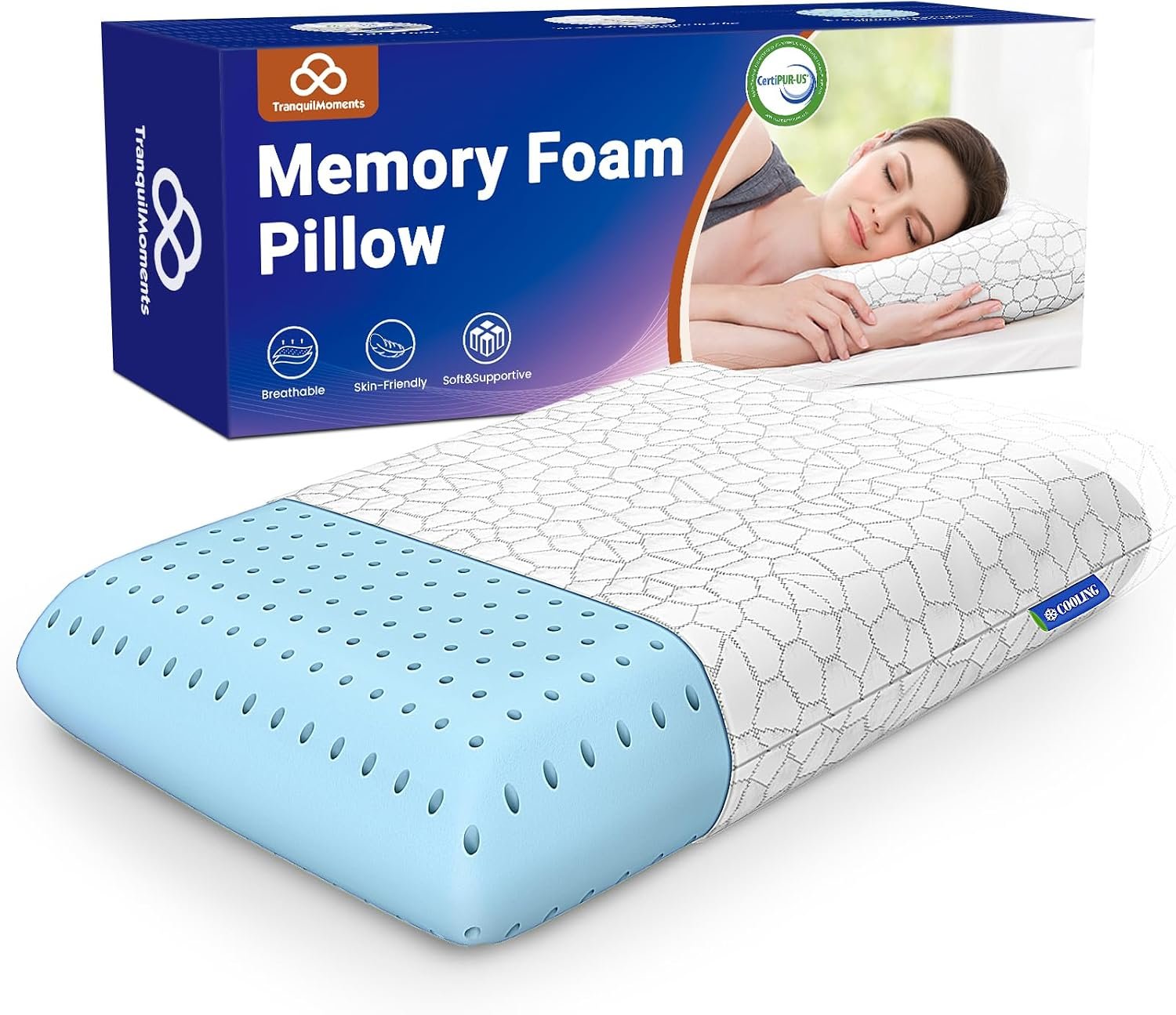 Memory Foam Pillows, Bed Pillow for Side,Back and Stomach Sleepers,Neck Pillow for Sleeping with Removable and Machine