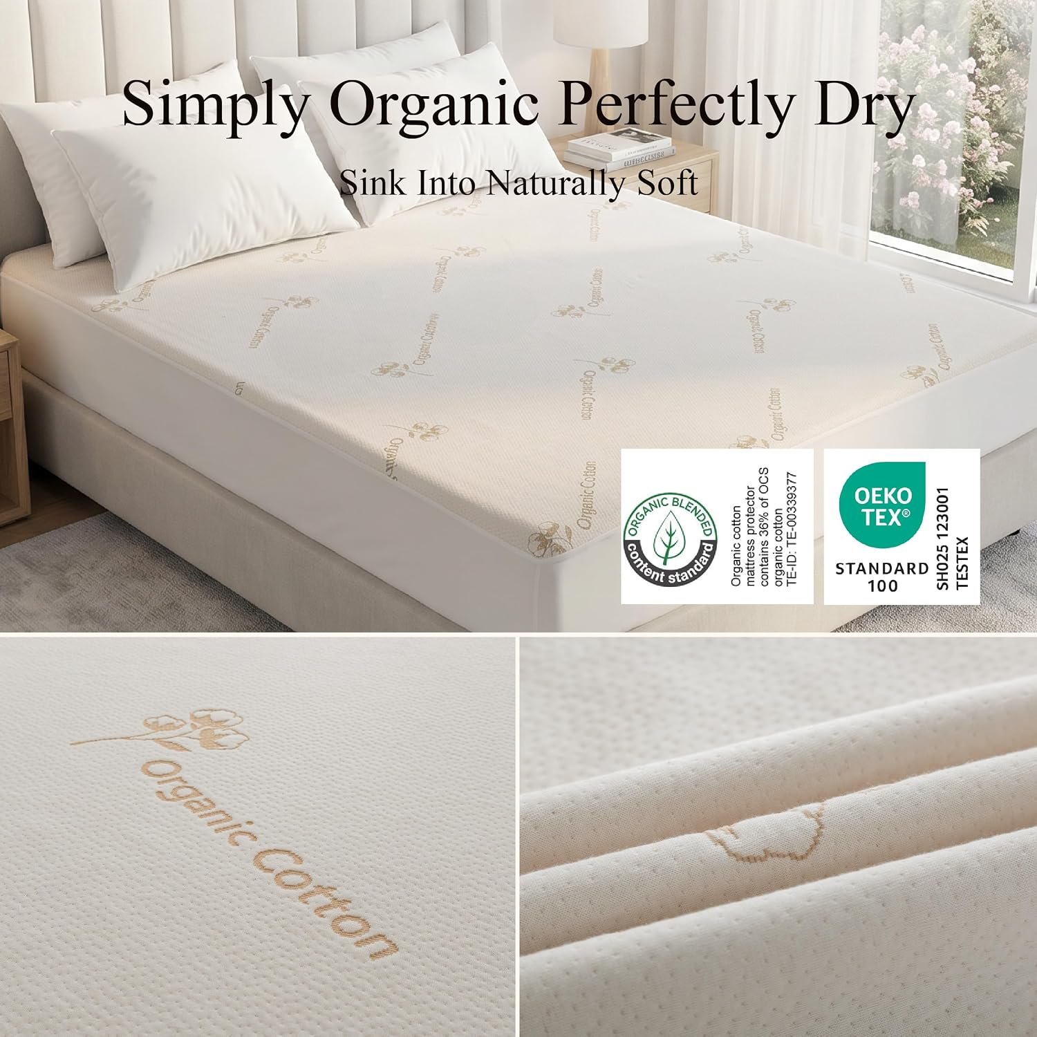 Organic Cotton Surface Mattress Protector Waterproof, Queen Size