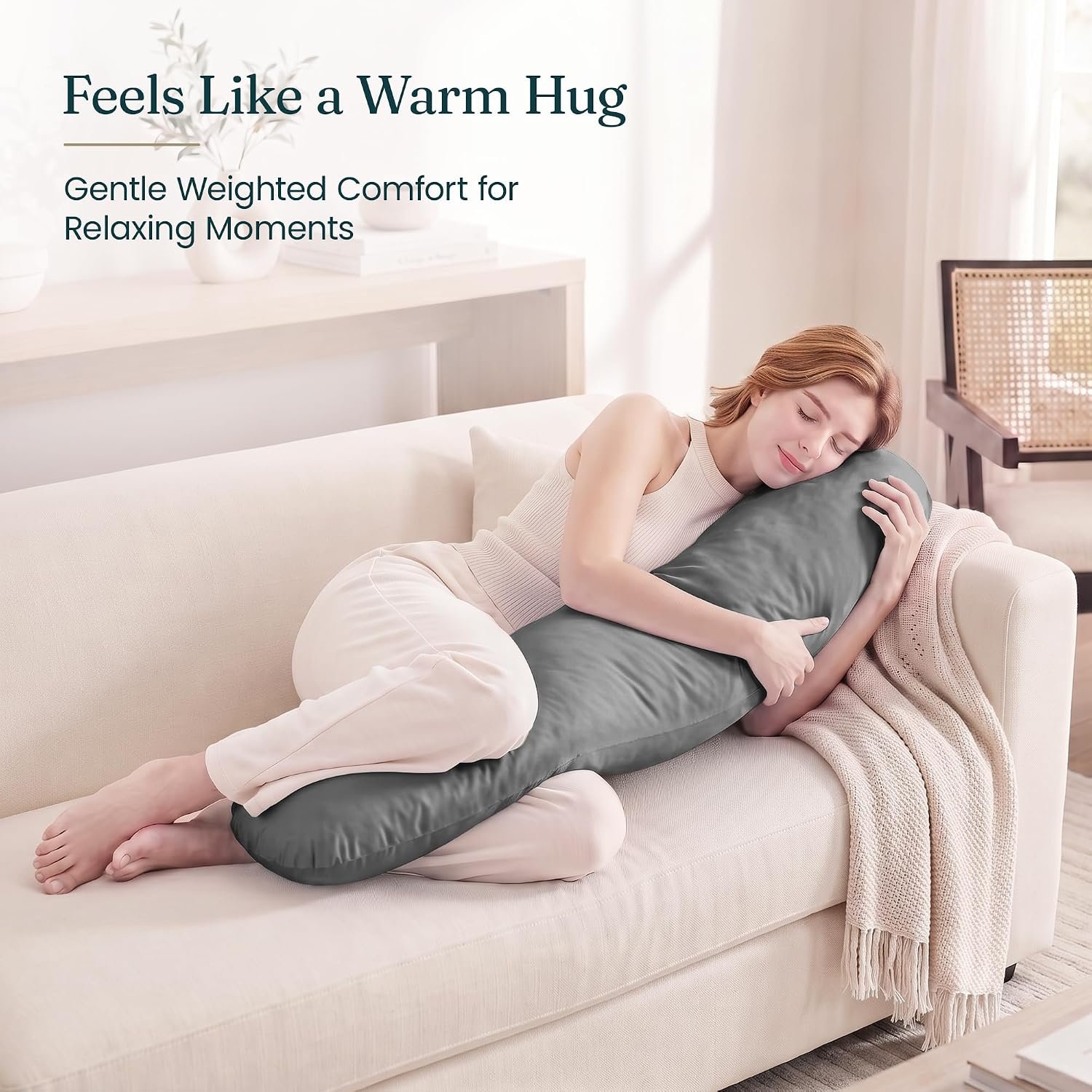 Oubonun Weighted Body Pillow for Side Sleepers, 41x10in 7.15lbs