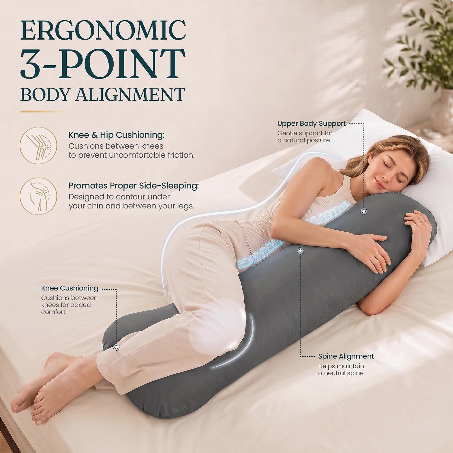 Oubonun Weighted Body Pillow for Side Sleepers, 41x10in 7.15lbs