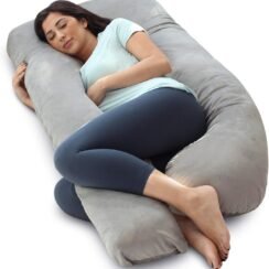 Pharmedoc Pregnancy Pillows, U-Shape Full Body Pillow -Removable Cover Jumbo Size - Gray - Pregnancy Pillows for Sleeping