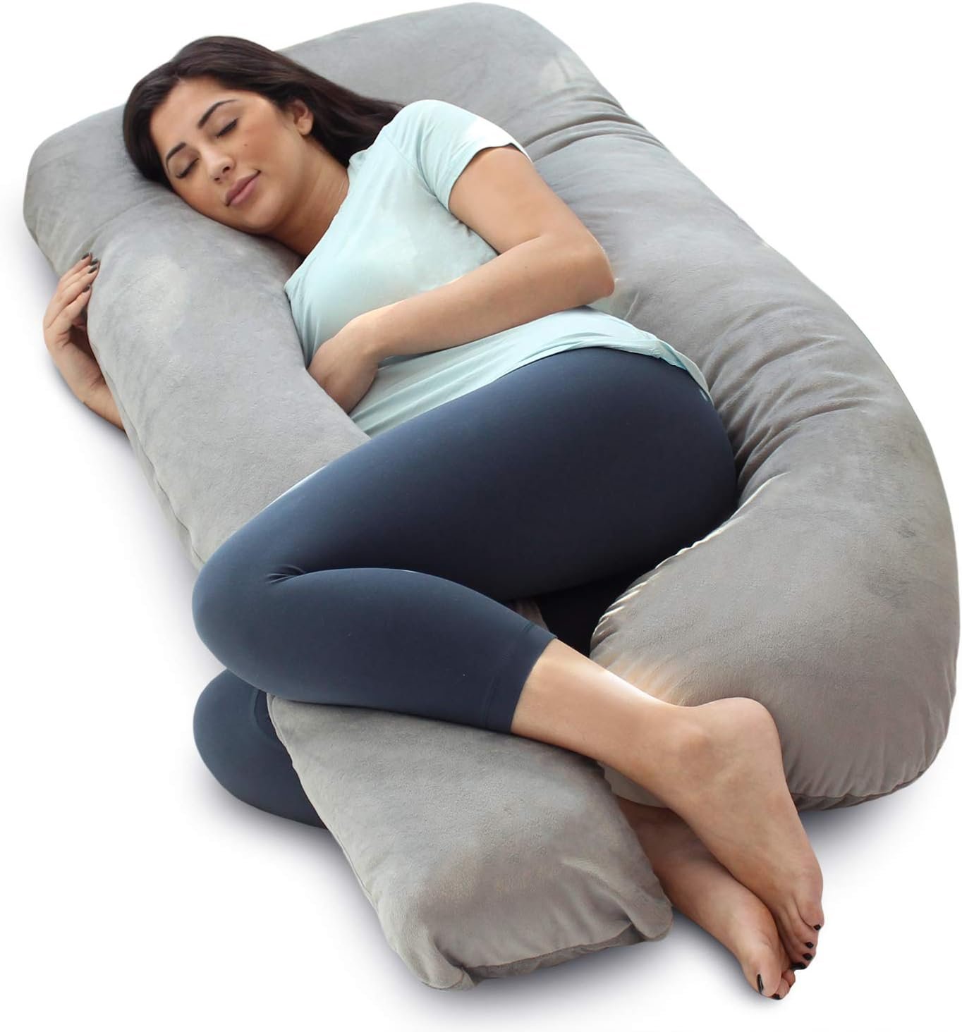 Pharmedoc Pregnancy Pillows, U-Shape Full Body Pillow -Removable Cover Jumbo Size - Gray - Pregnancy Pillows for Sleeping